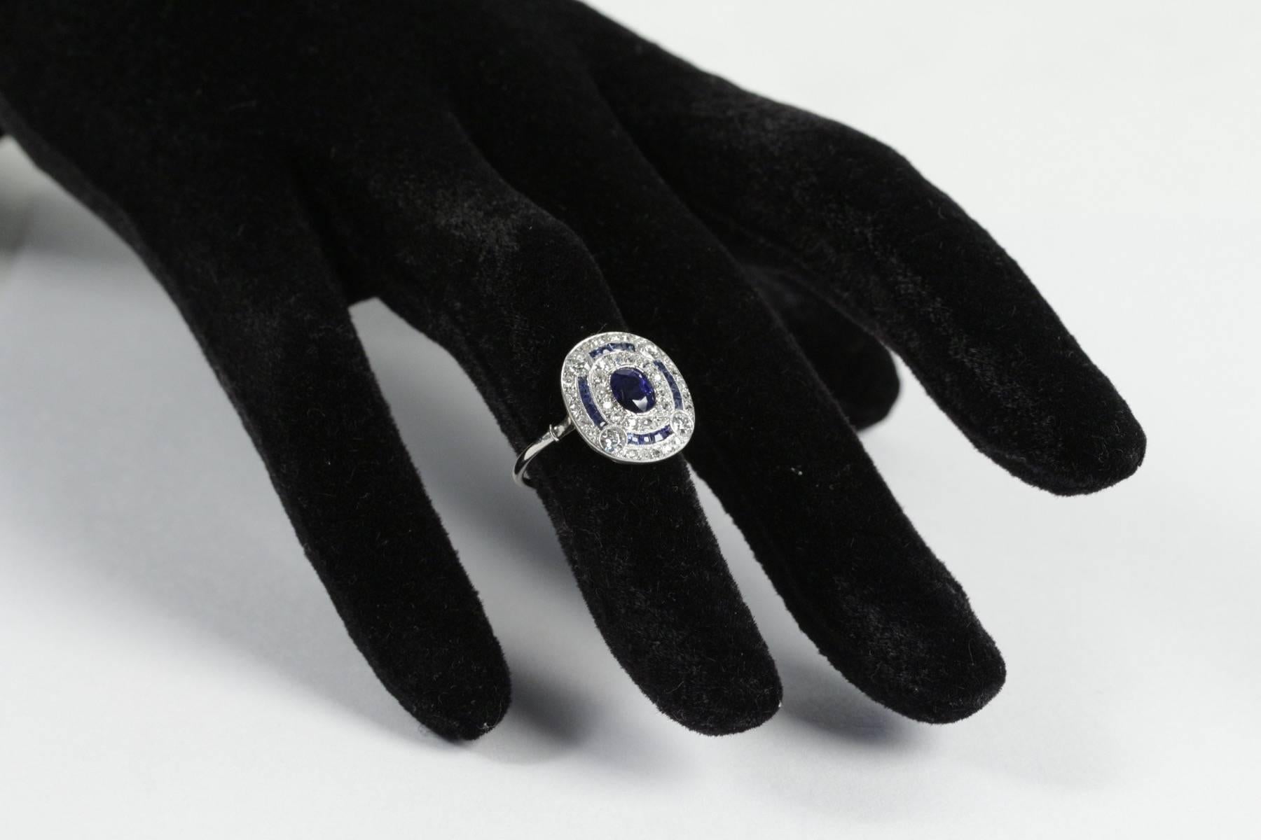 1910s French Belle Epoque Natural Sapphire Diamond Platinum Ring 4