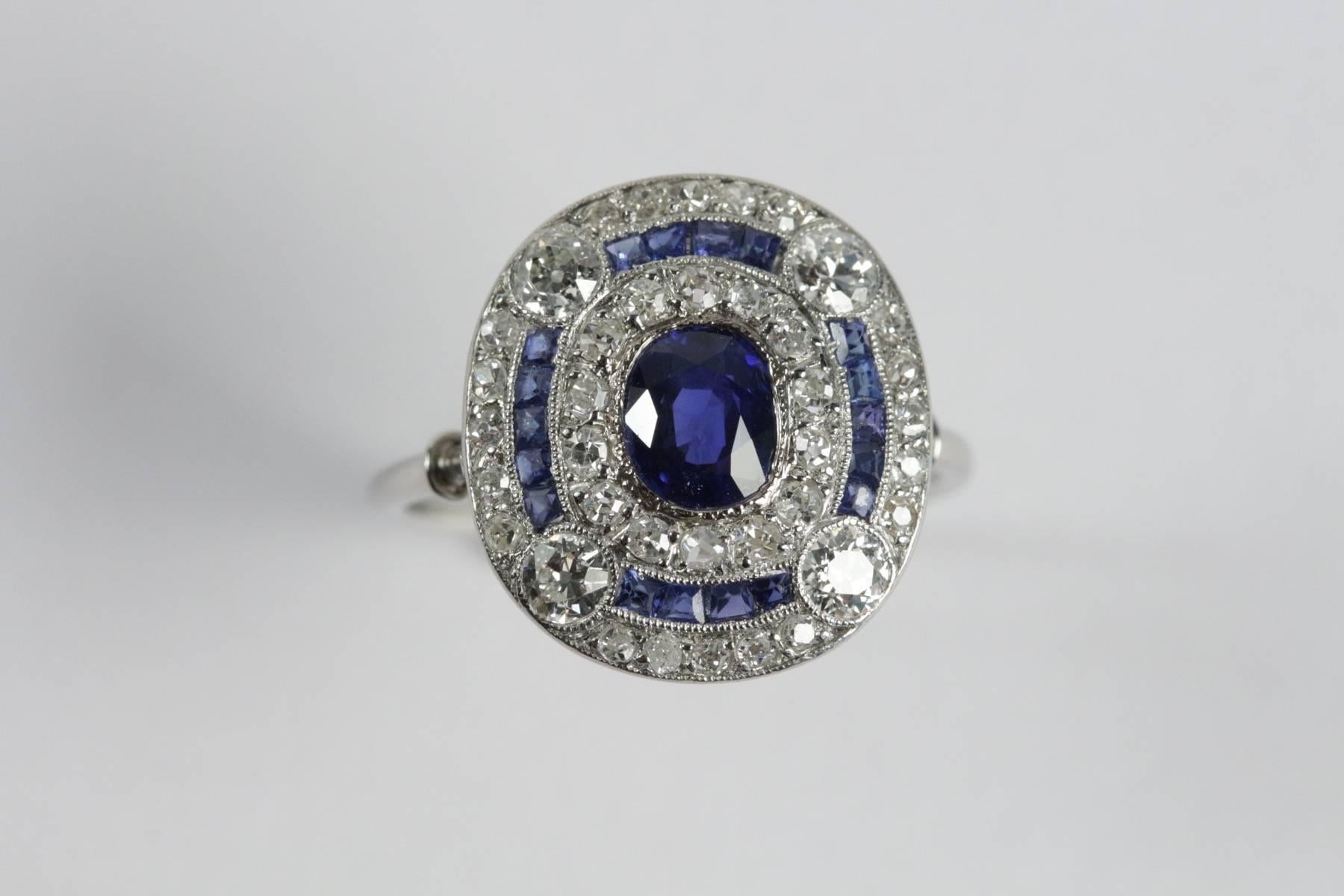1910s French Belle Epoque Natural Sapphire Diamond Platinum Ring 5