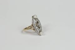 1910s Diamond Pearl Gold Platinum Marquise Ring