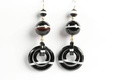 19th Century Banded Agate Gold Drop Earrings