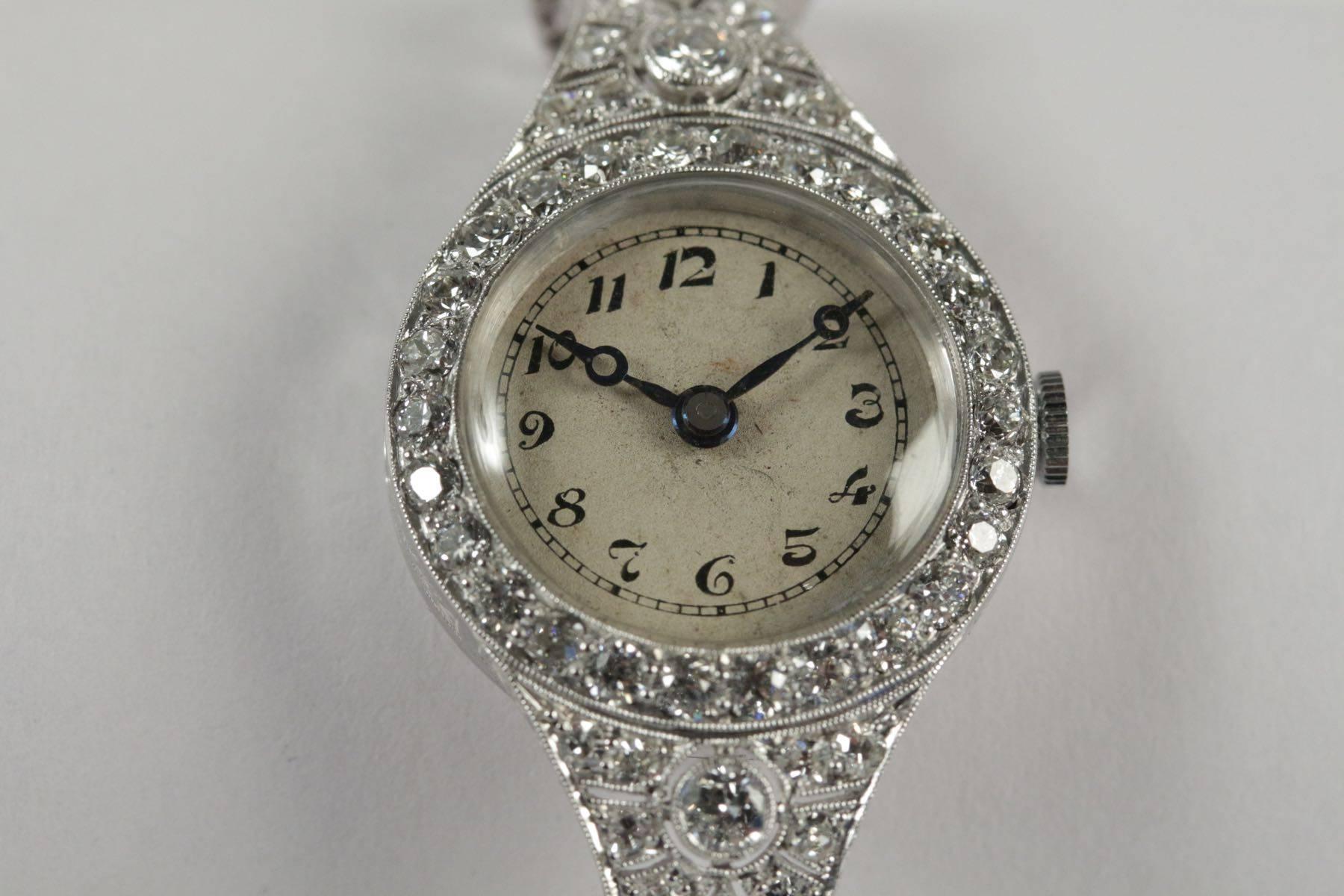 Women's Lady's Antique Platinum and Diamond Wristwatch For Sale