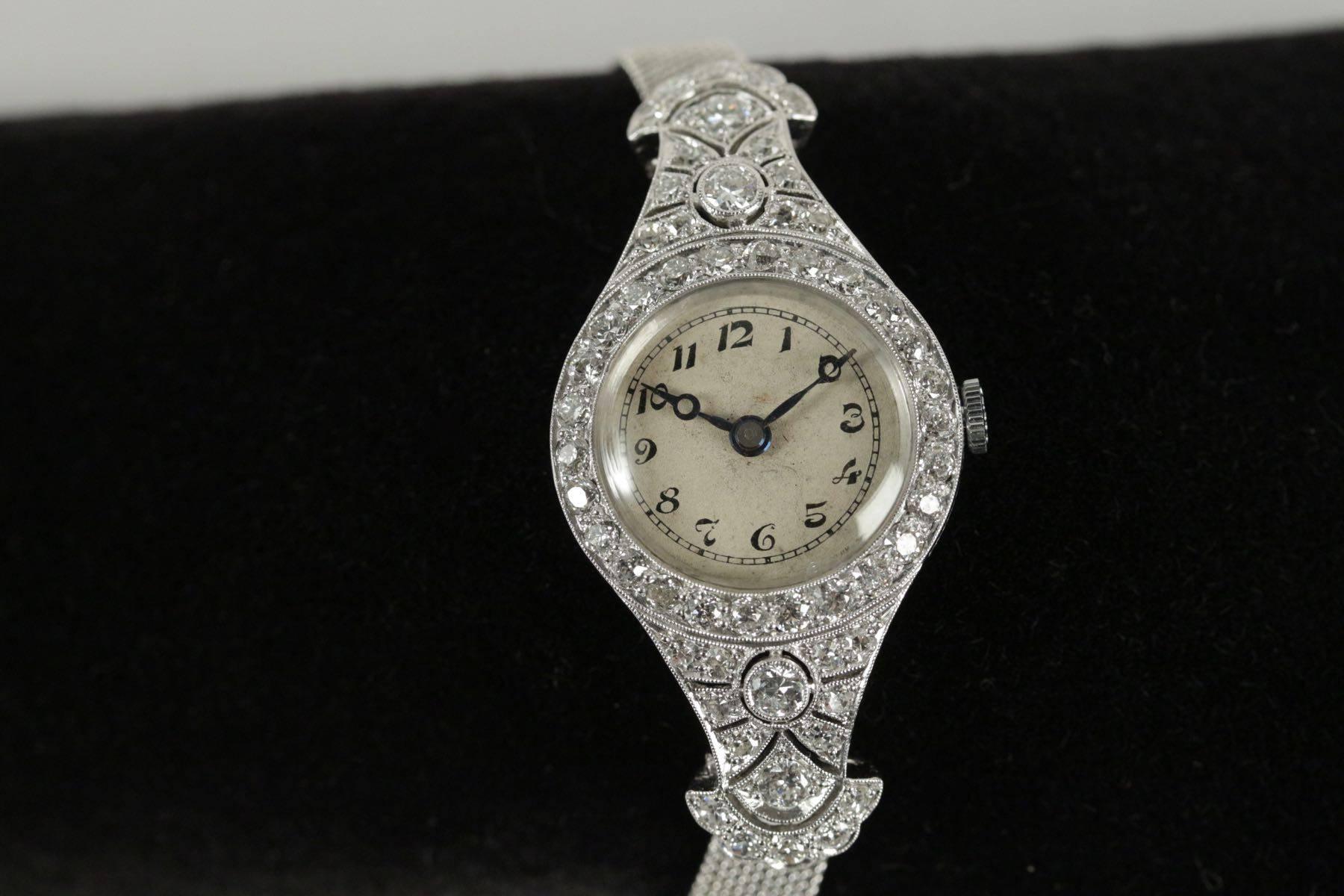 Lady's Antique Platinum and Diamond Wristwatch For Sale 2