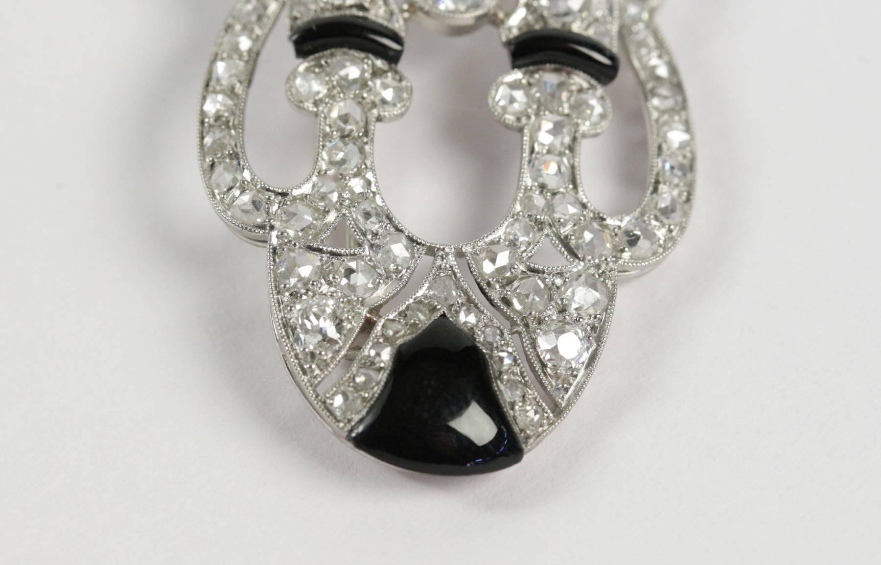 Art Deco Diamond Onyx Brooch In Excellent Condition In Saint-Ouen, FR