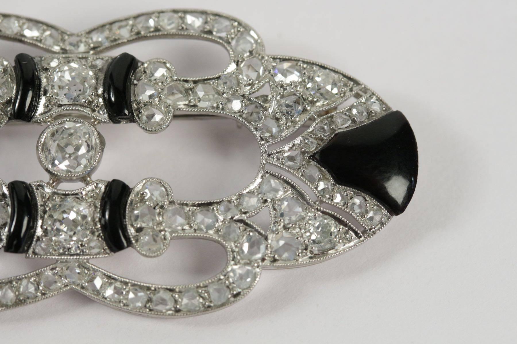 Art Deco Diamond Onyx Brooch 1