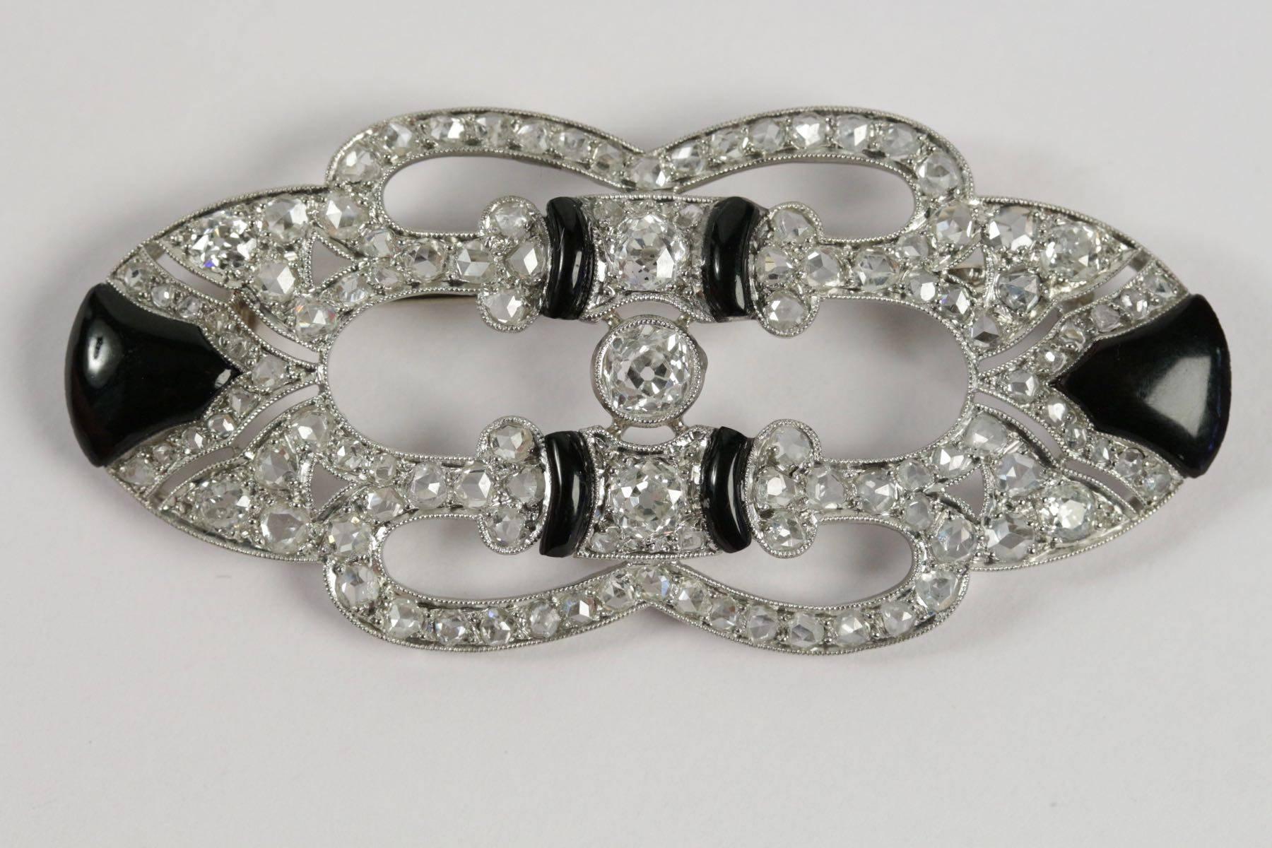 Art Deco Diamond Onyx Brooch 3