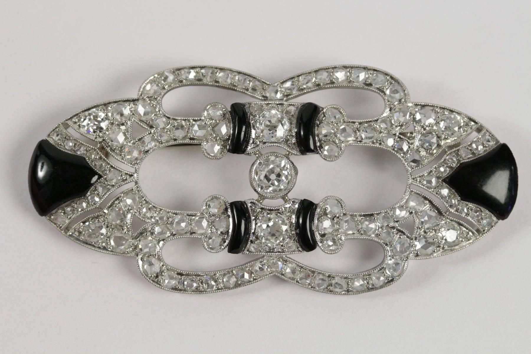 Art Deco Diamond Onyx Brooch 5