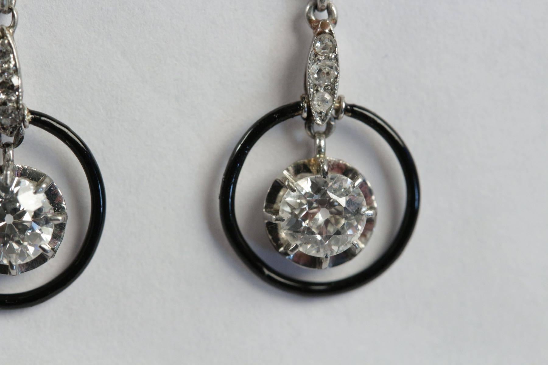 Art Deco Diamond Enamel Earrings For Sale 4