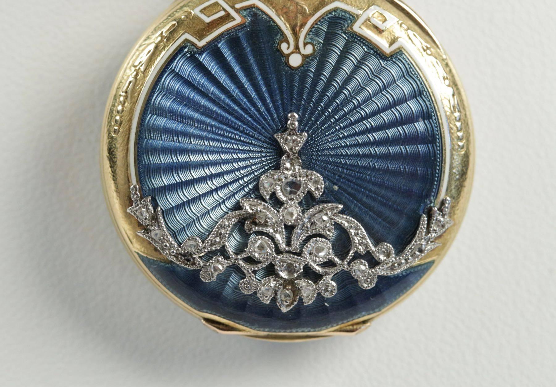 Women's Gold Enamel and Diamonds Ladies Pocket Watch