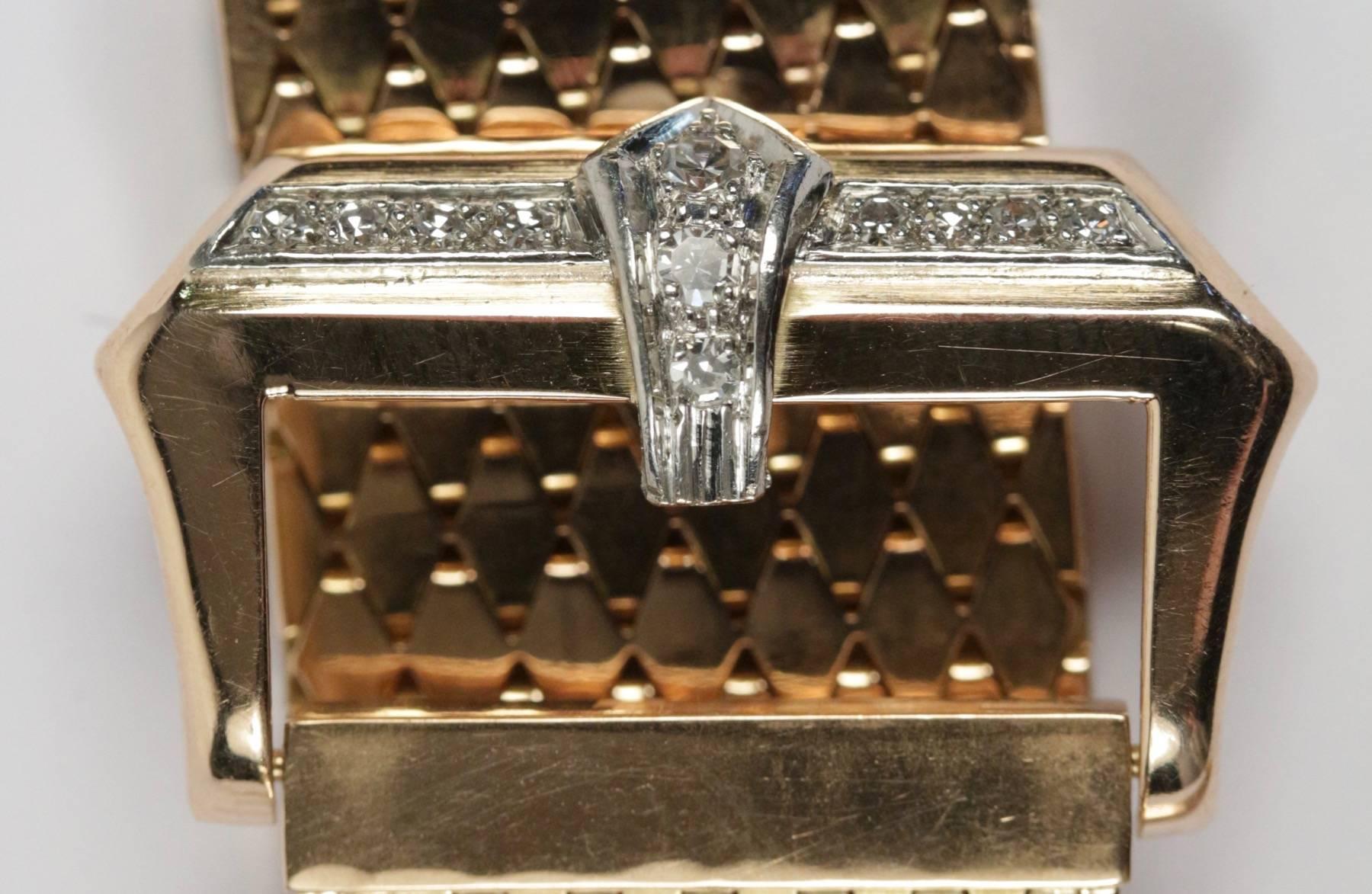1950s Diamond Gold Buckle Bracelet For Sale 1