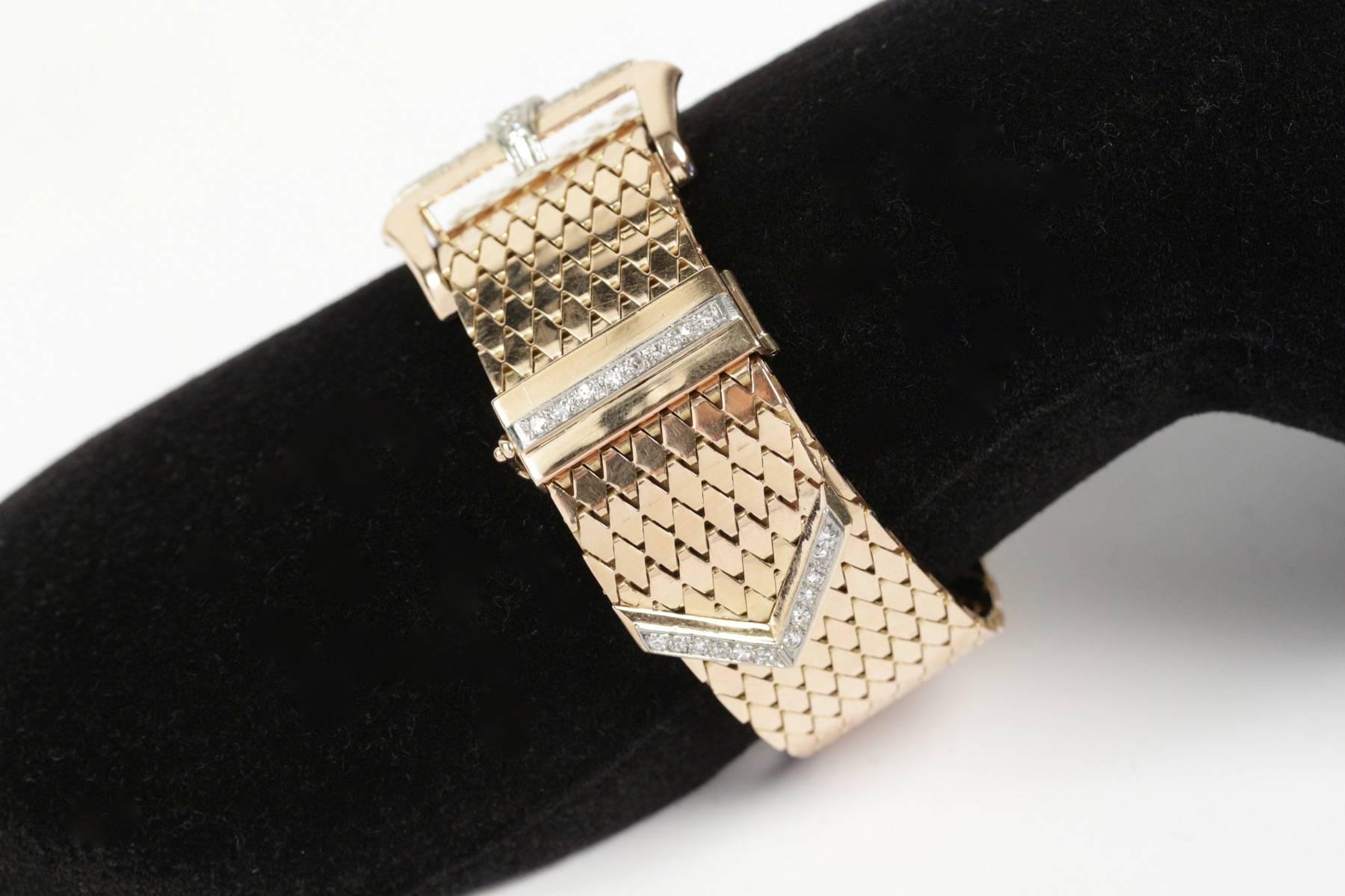 1950s Diamond Gold Buckle Bracelet For Sale 4