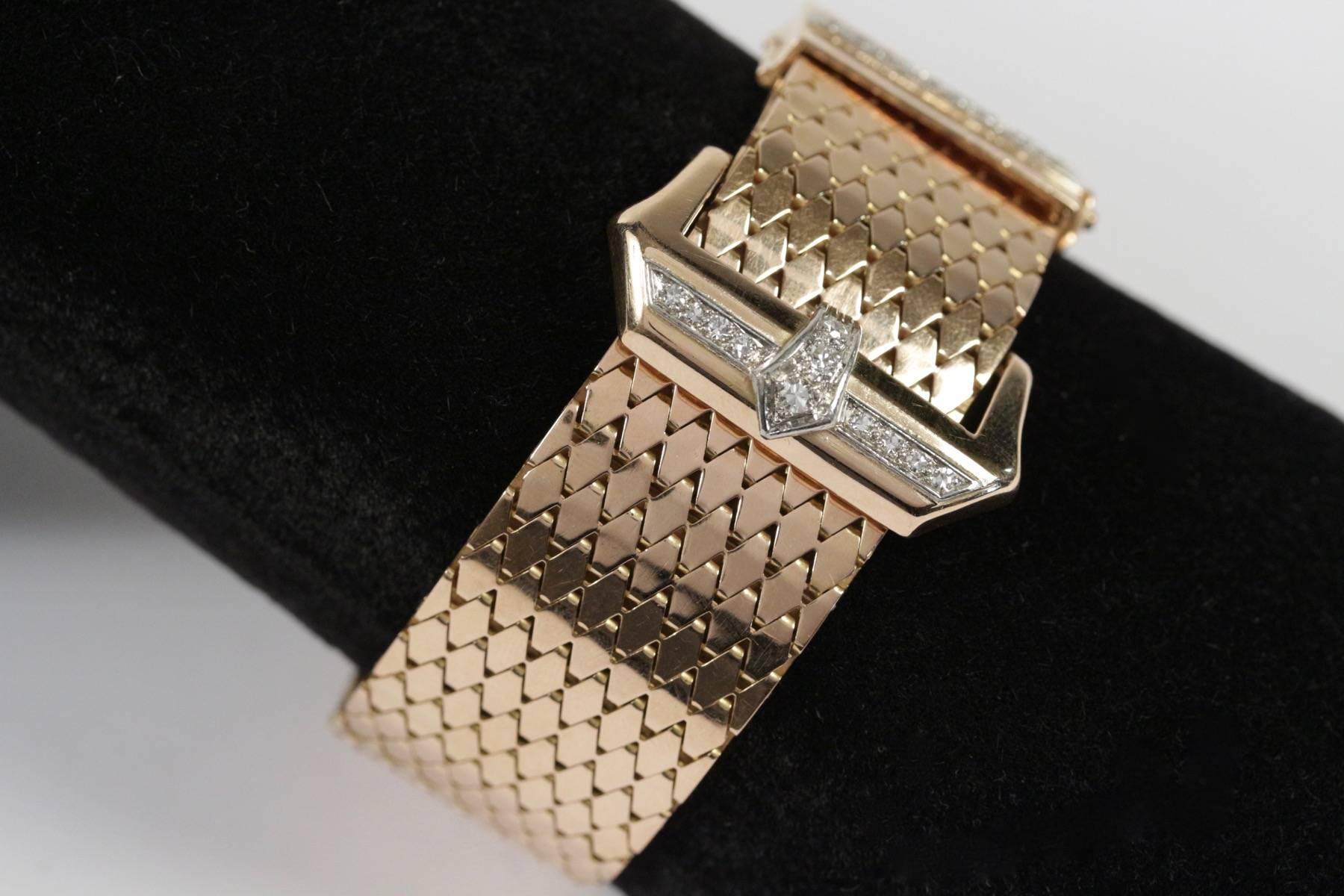 1950s Diamond Gold Buckle Bracelet For Sale 5