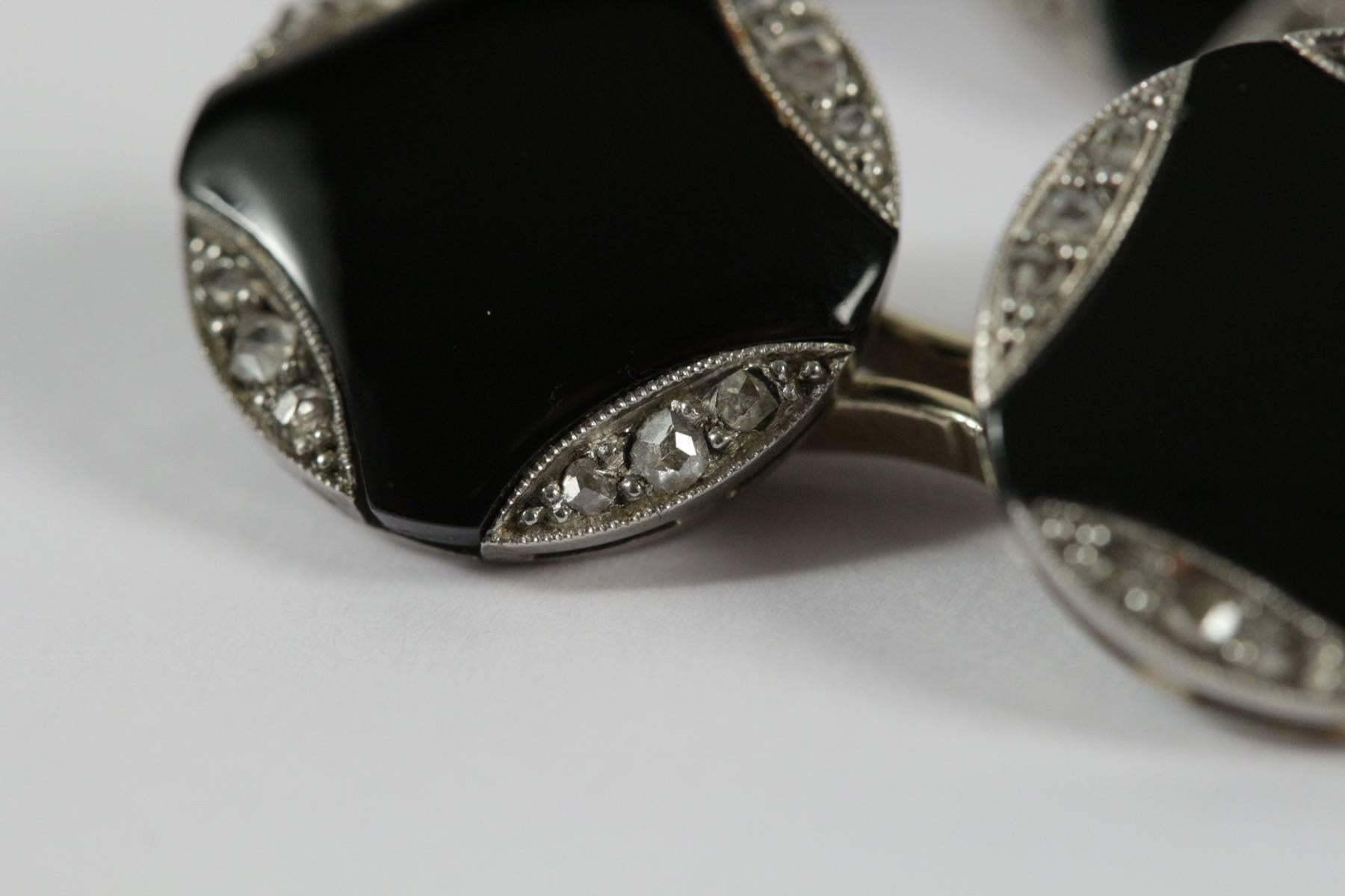 Men's Art Deco Black Onyx Diamond Cufflinks For Sale
