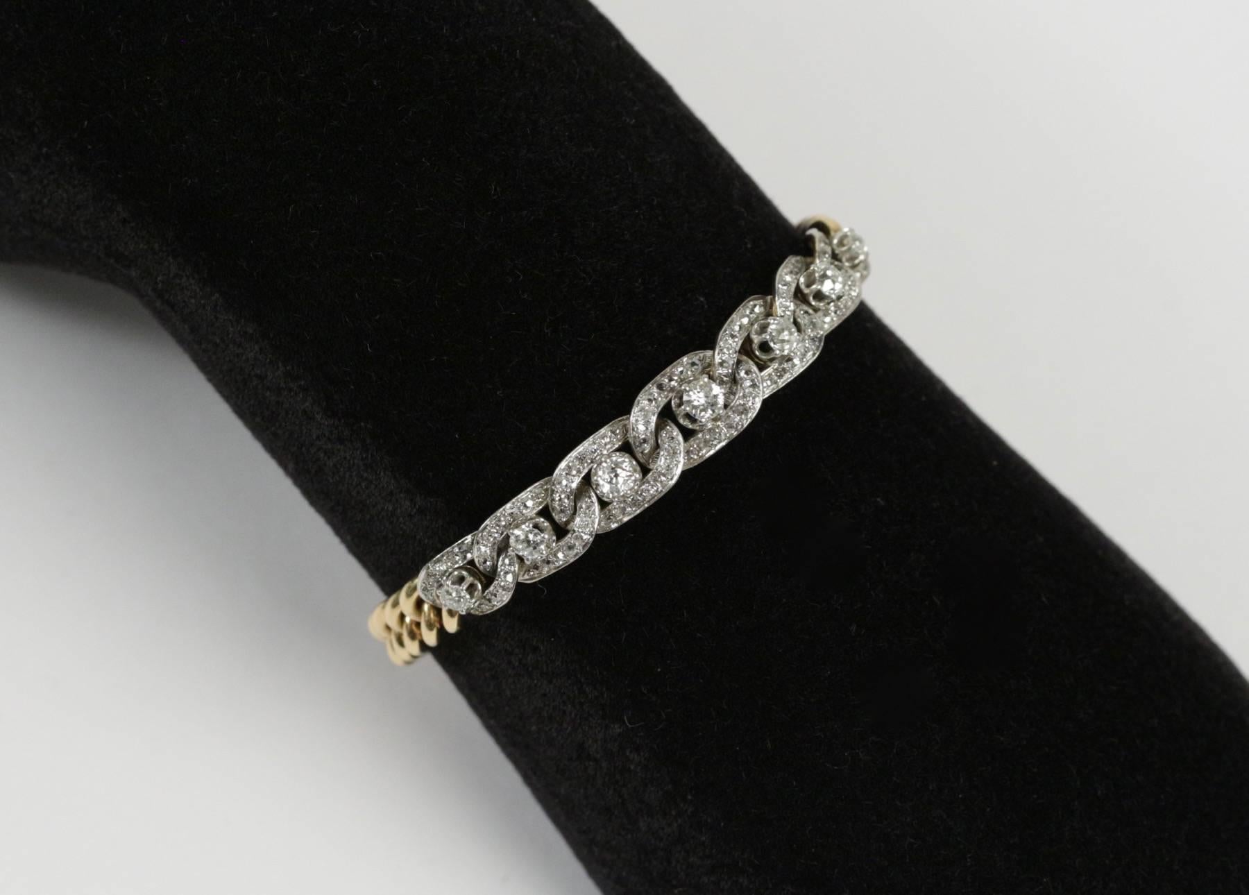 Women's 1900s Diamond Gold Platinum Link Bracelet