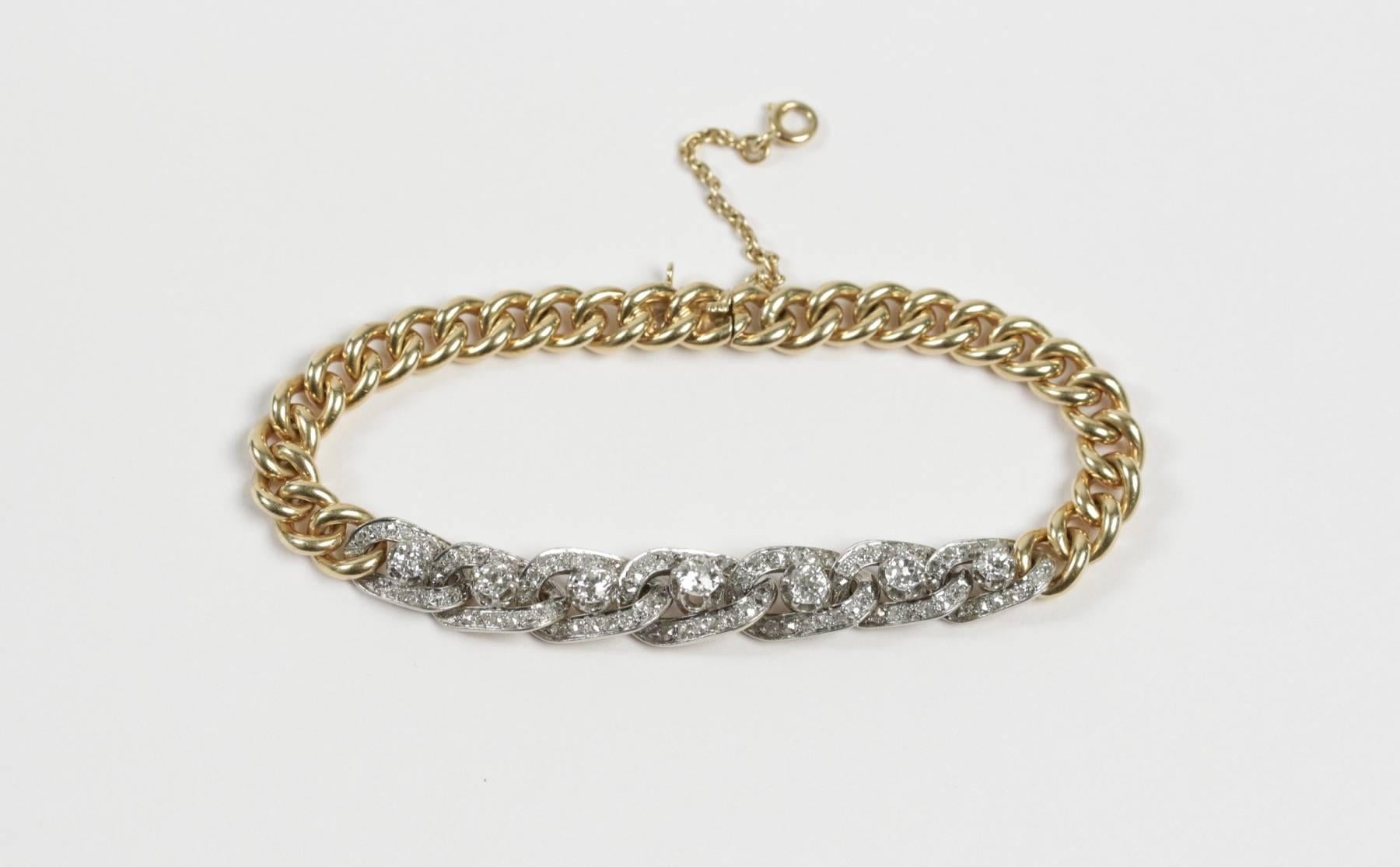 1900s Diamond Gold Platinum Link Bracelet 1