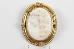 Antique Cameo Coral Gold Brooch And Earrings