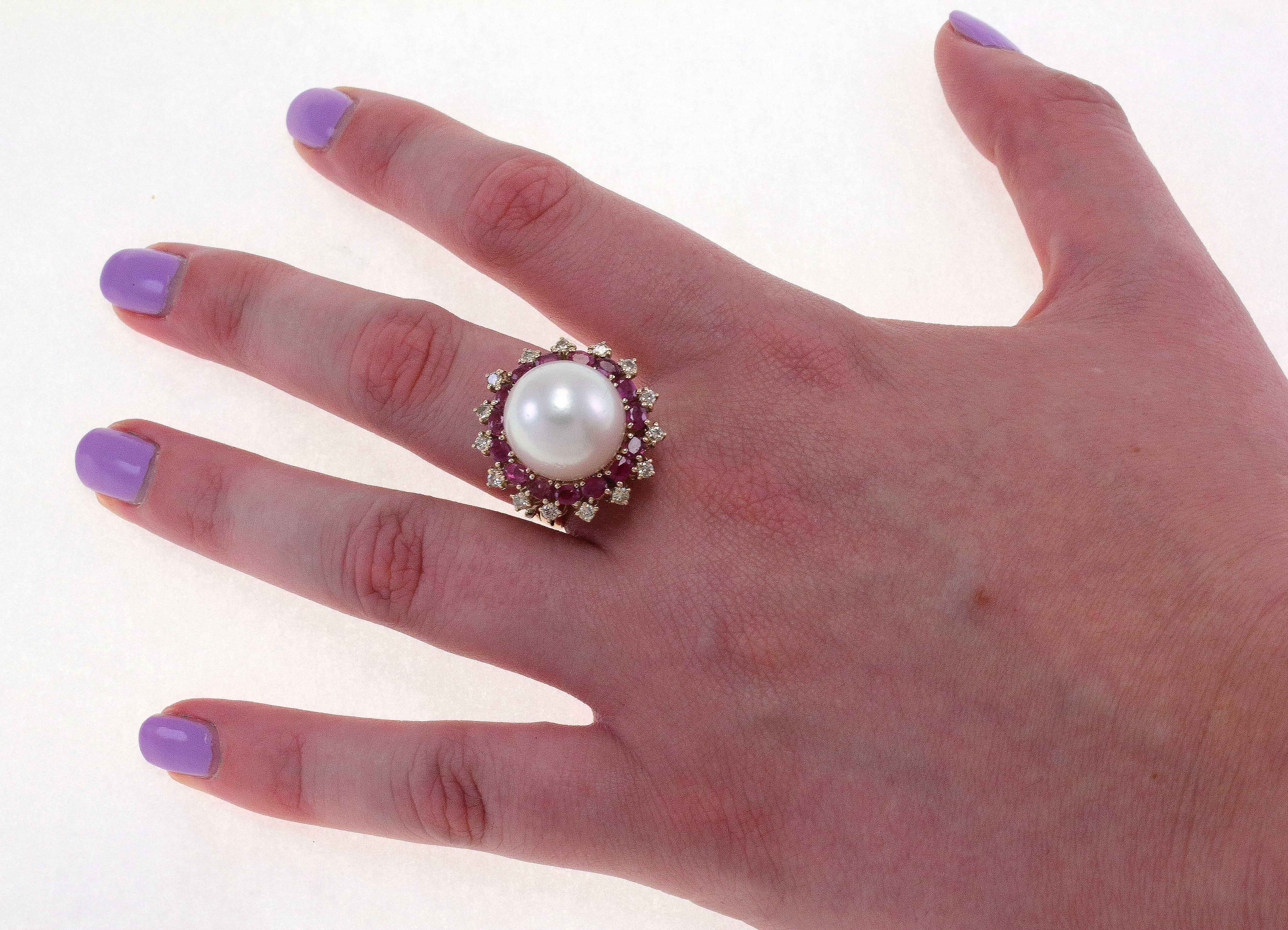 Art Deco Australian Large Pearl Ruby Diamond Gold Ring