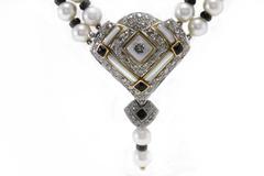 Perle Onyx Weißer Stein Diamant Gold Mehrstrangige Halskette