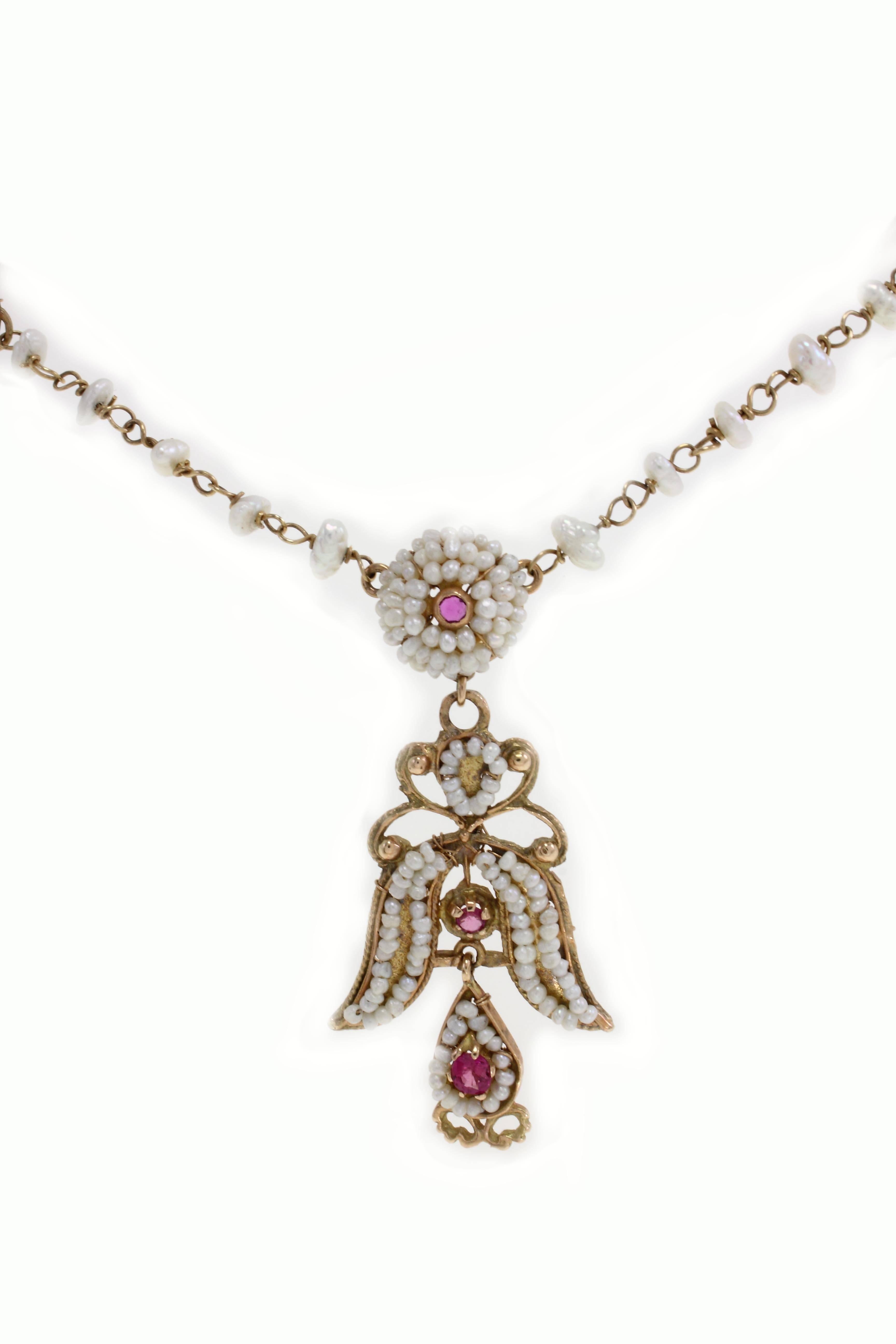 Halskette im Bourbon-Stil, Rubin Perle Gold (Retro)