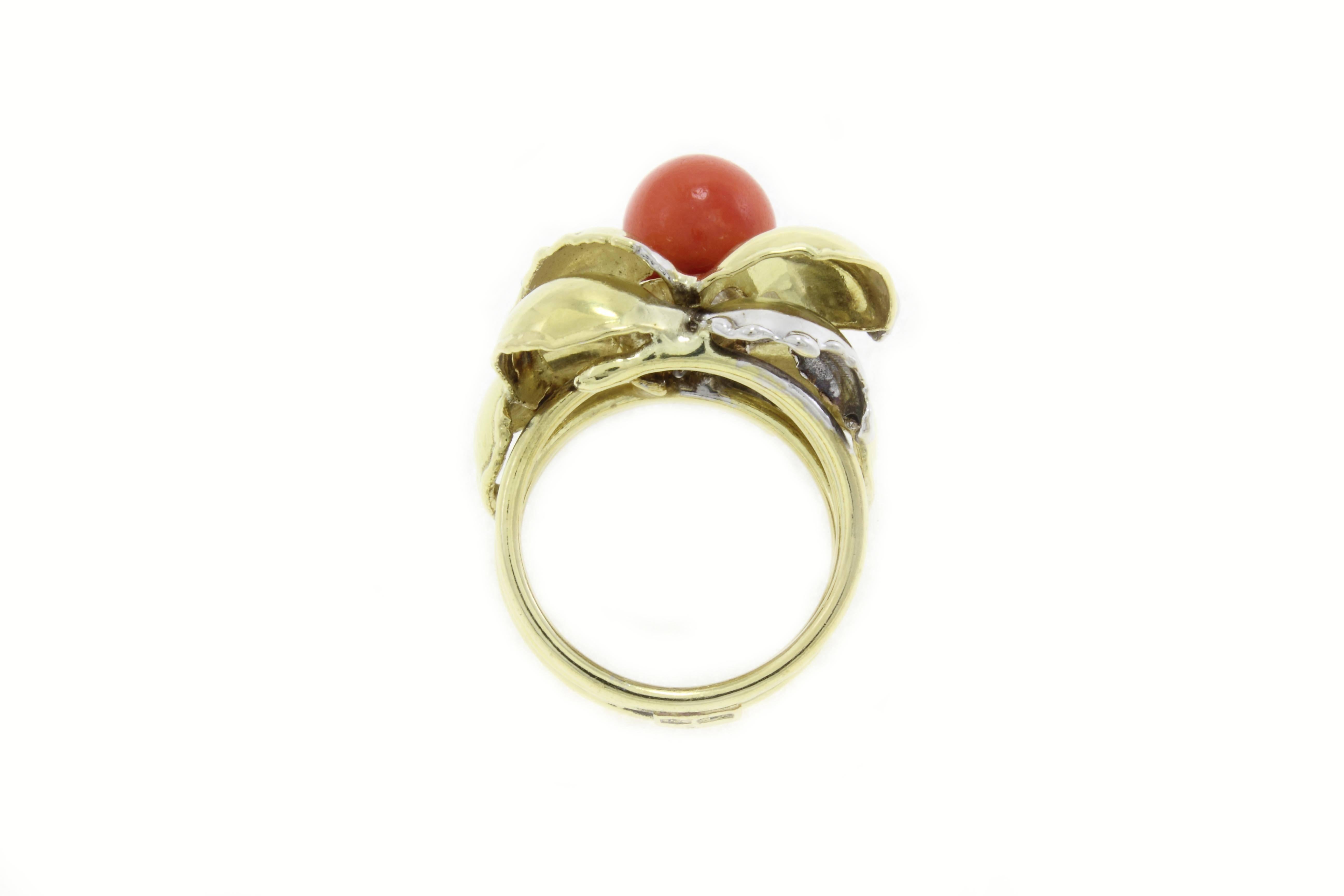 Modern Coral Gold Ring For Sale
