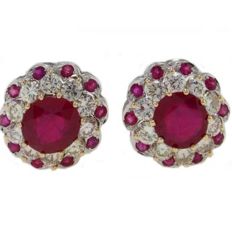 2.05 Carat Diamond and 5.29 Carat Ruby Gold Earrings