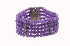 Amethyst Beads Diamonds Rubies and Gold Bracelet