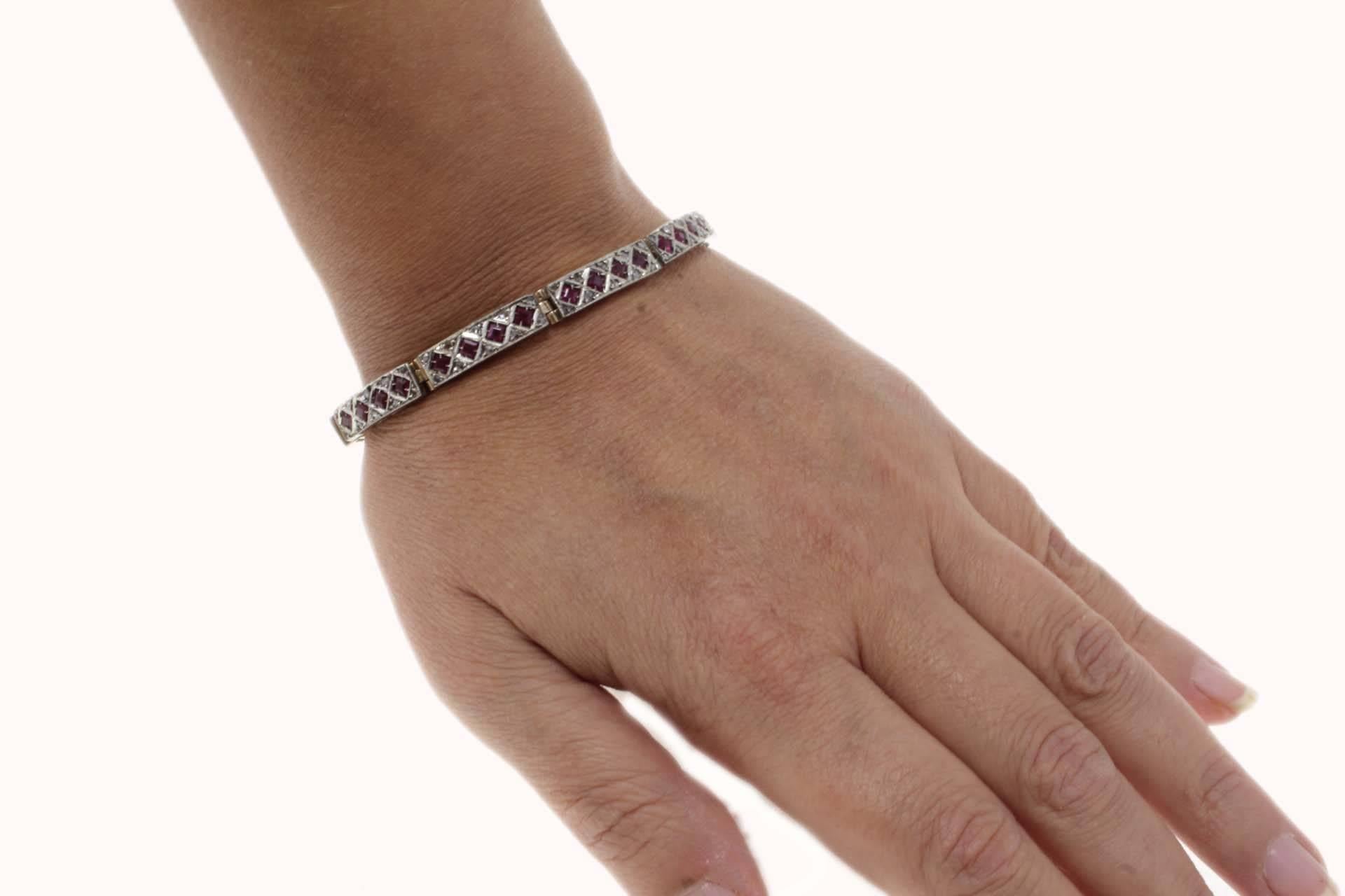  Diamonds and Rubies Rose Gold and Silver Retro Bracelet 2