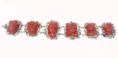 Corals, Emeralds, Rubies, Diamonds, Rose Gold and Silver Retro Bracelet