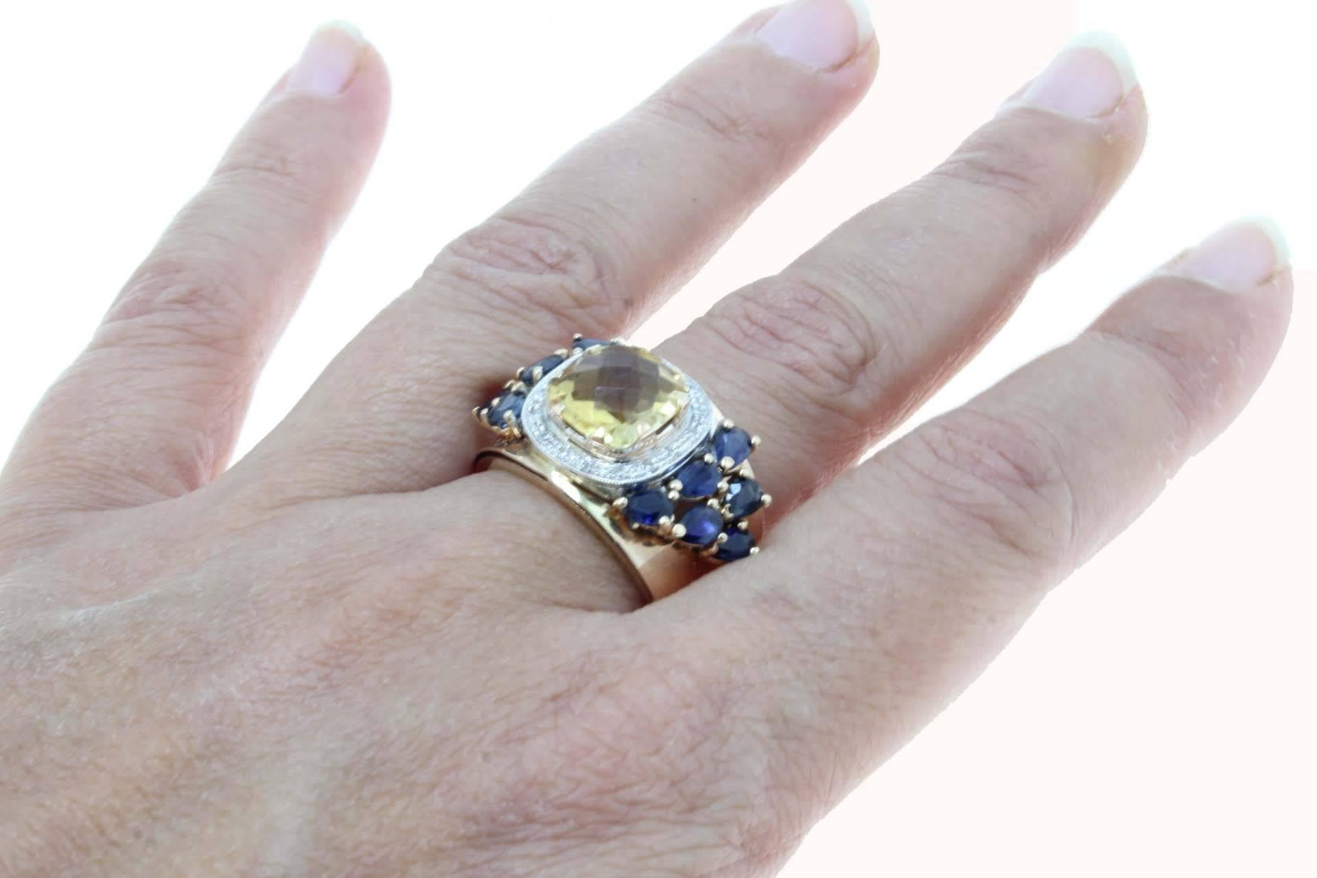 Luise Rose Gold Diamonds Topaz and Blue Sapphire Ring 1