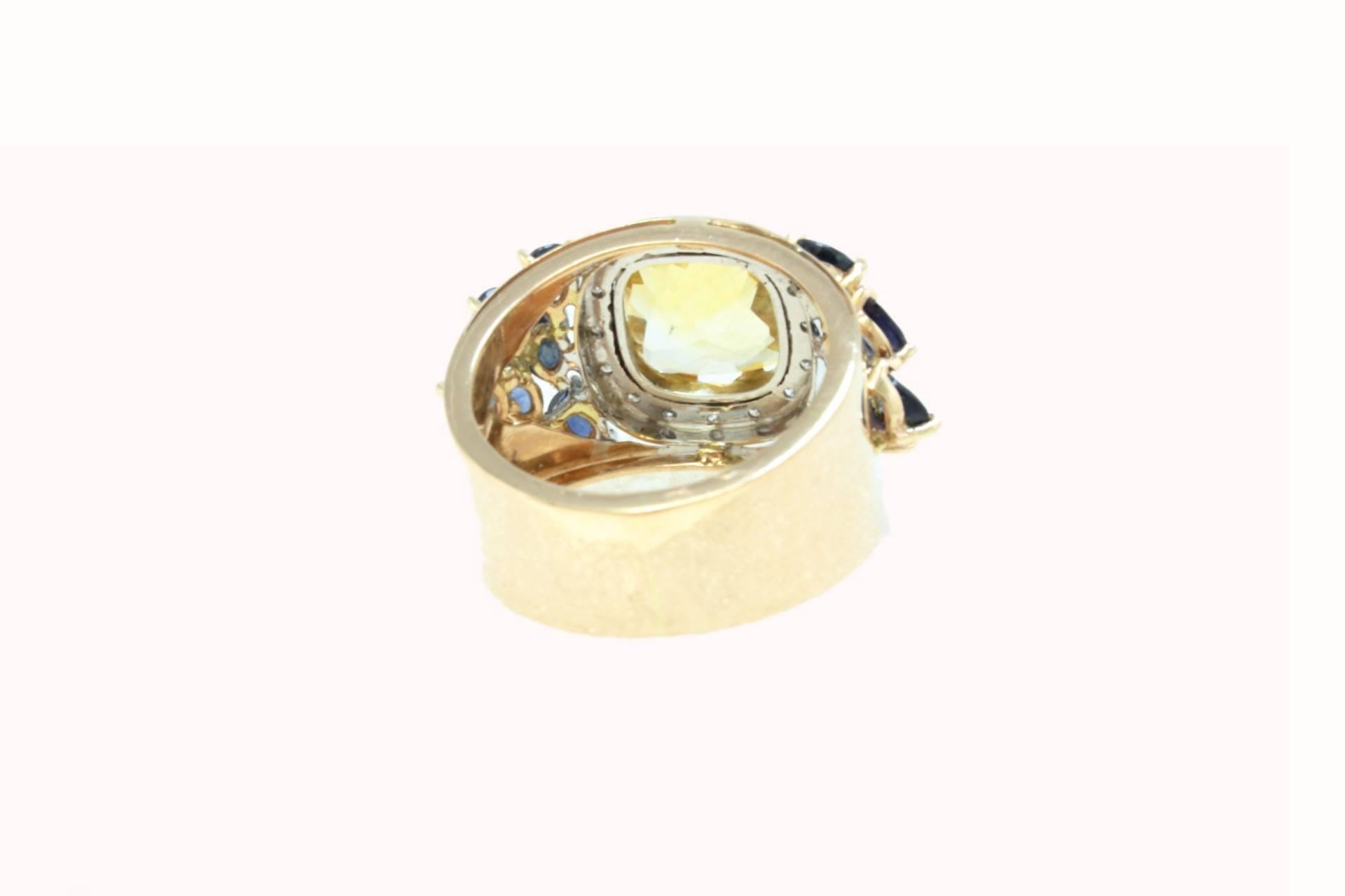 Retro Luise Rose Gold Diamonds Topaz and Blue Sapphire Ring