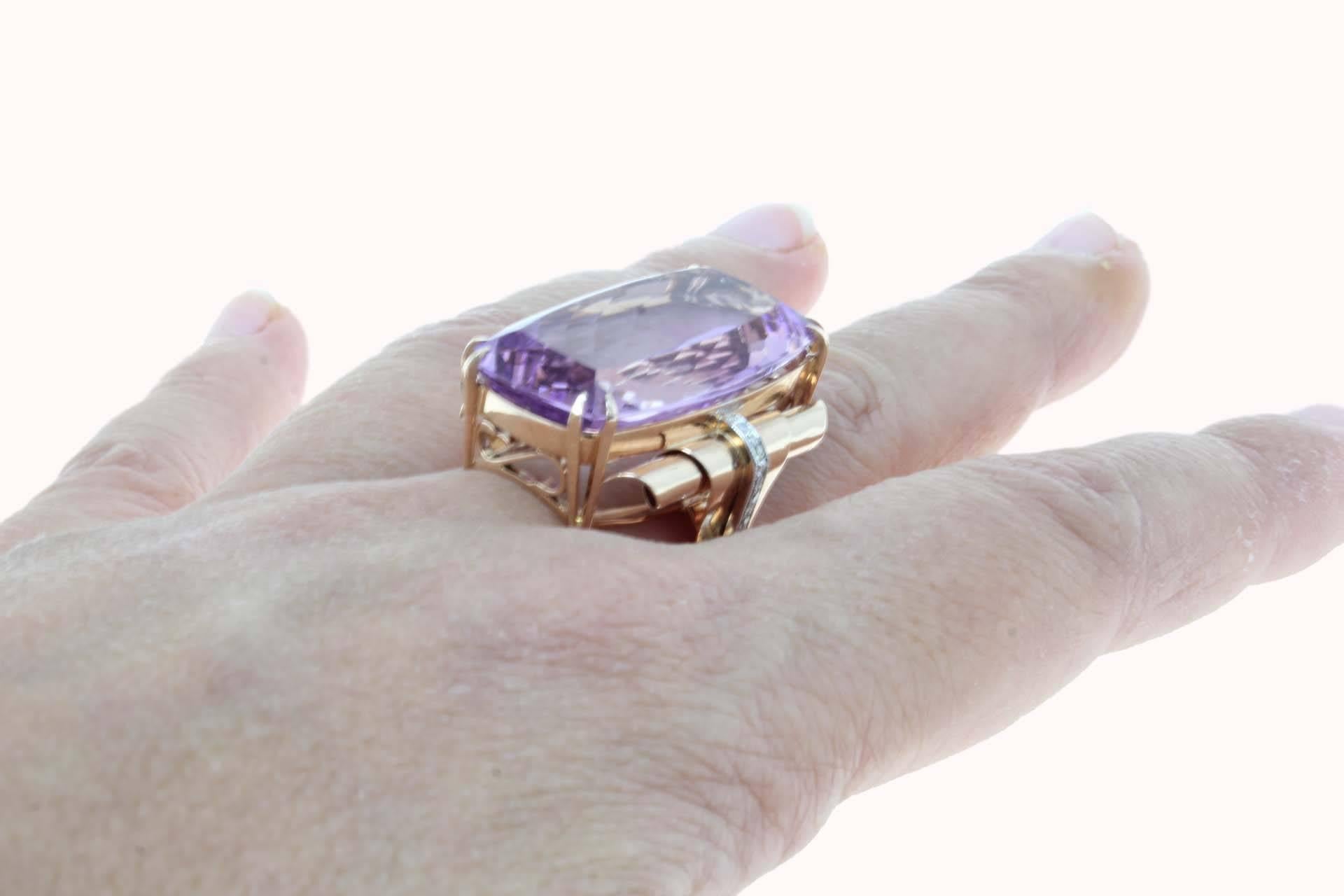 Rose Gold, Diamonds and Amethyst Ring 1