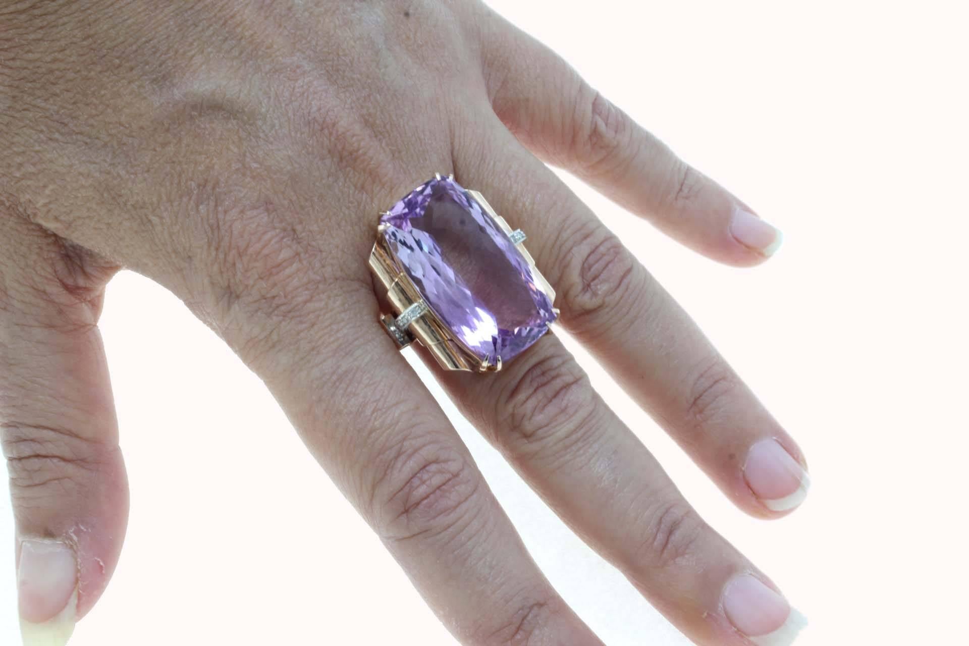Women's or Men's Rose Gold, Diamonds and Amethyst Ring