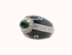 Onyx Emerald Rose and White Gold Diamonds Dome Ring