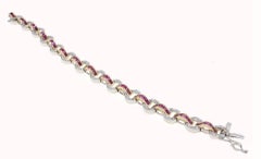 Retro Diamonds and Rubies Yellow and White Gold Link Bracelet