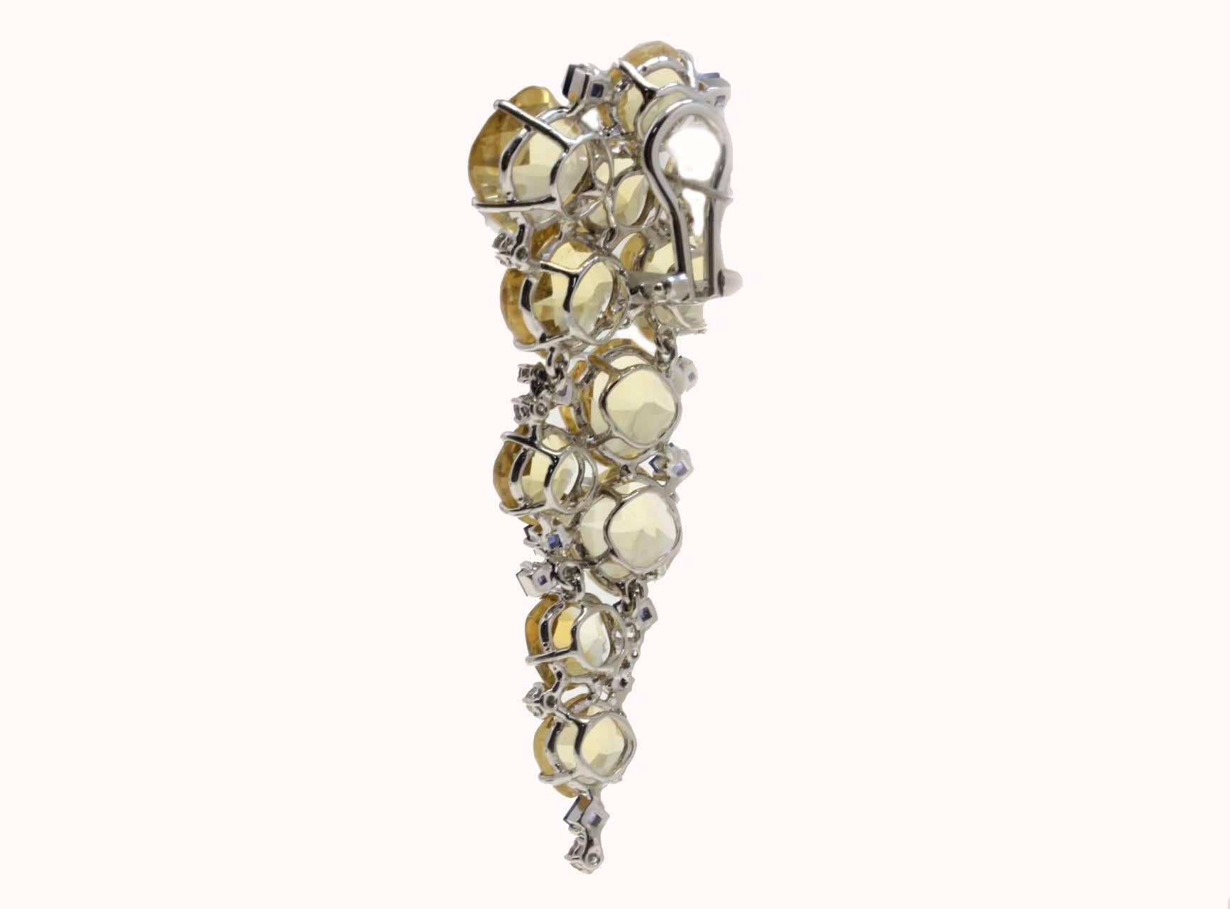 Women's or Men's Contemporary White Gold, Topaz, Diamonds and Sapphire Dangle Earrings