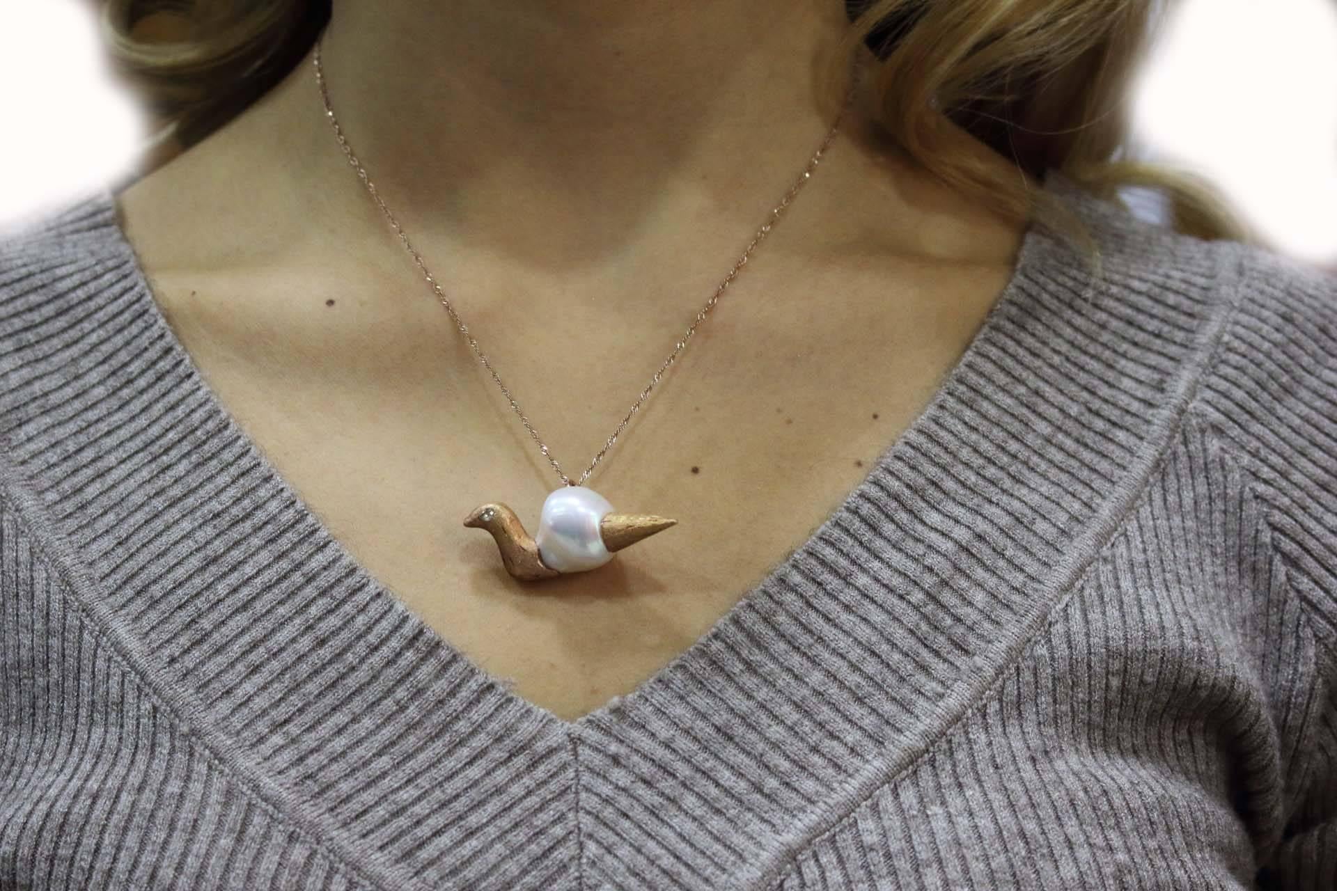 Women's or Men's Retro Rose Gold and Baroque Pearl Pendant For Sale