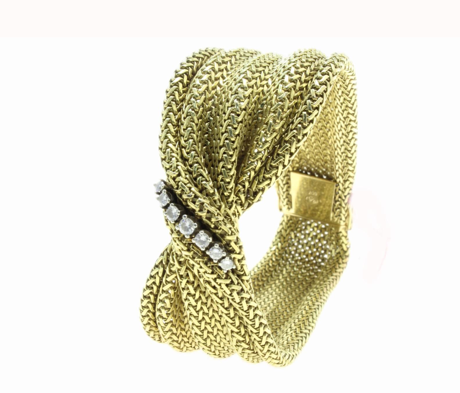 Women's or Men's Yellow Gold and Diamonds Bracelet