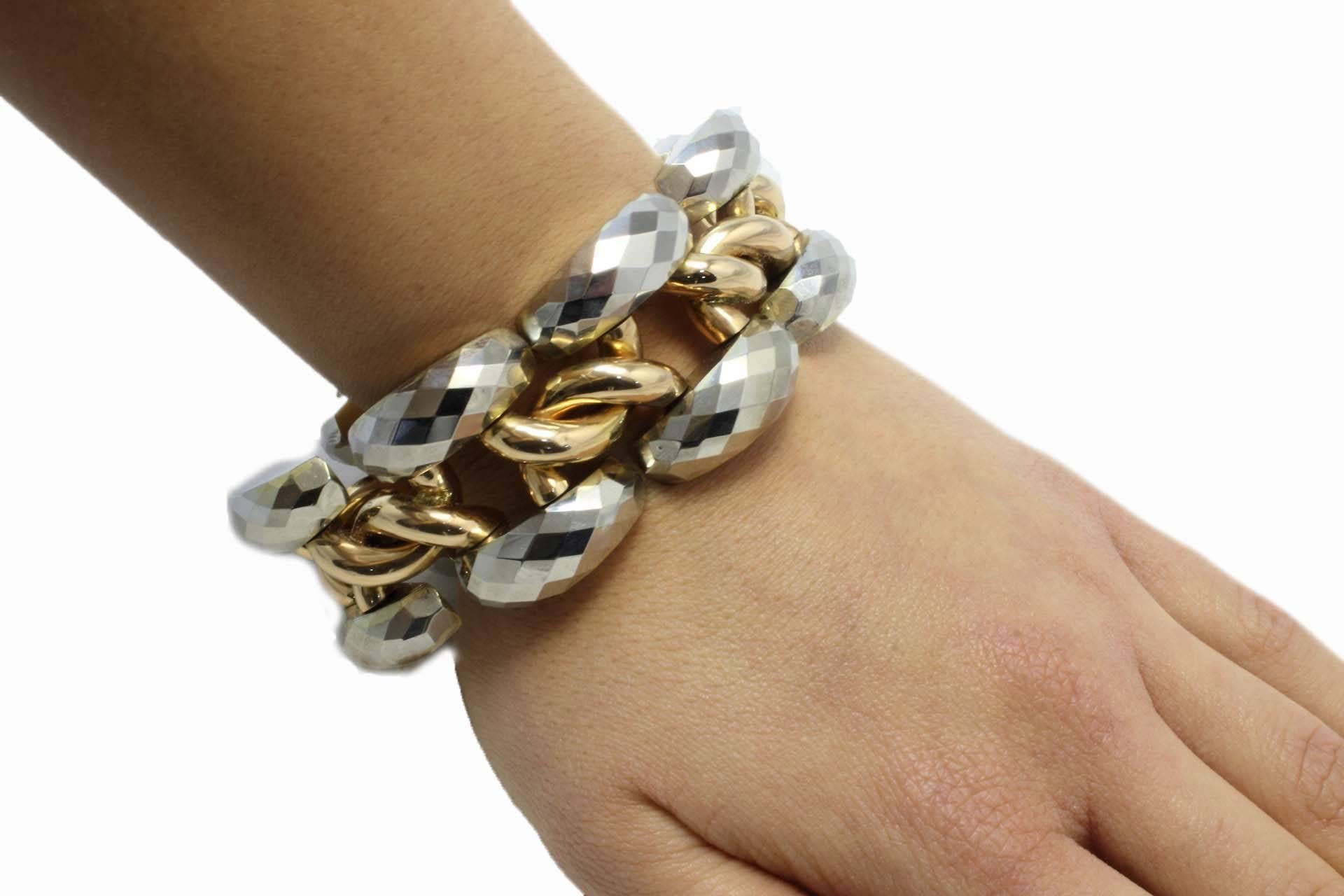Women's or Men's White Gold Rose Gold Big Link Bracelet