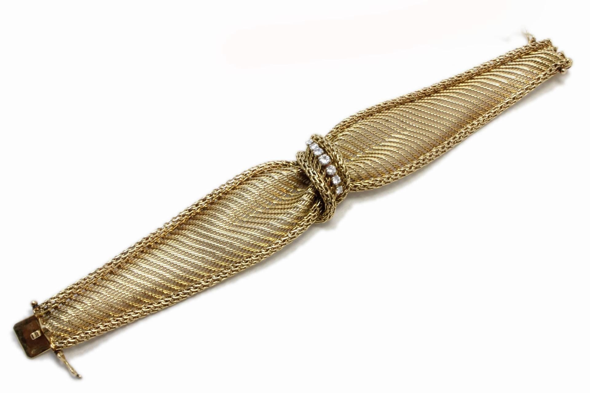 Brilliant Cut Rose Gold and Diamonds Ribbon Shape Bracelet