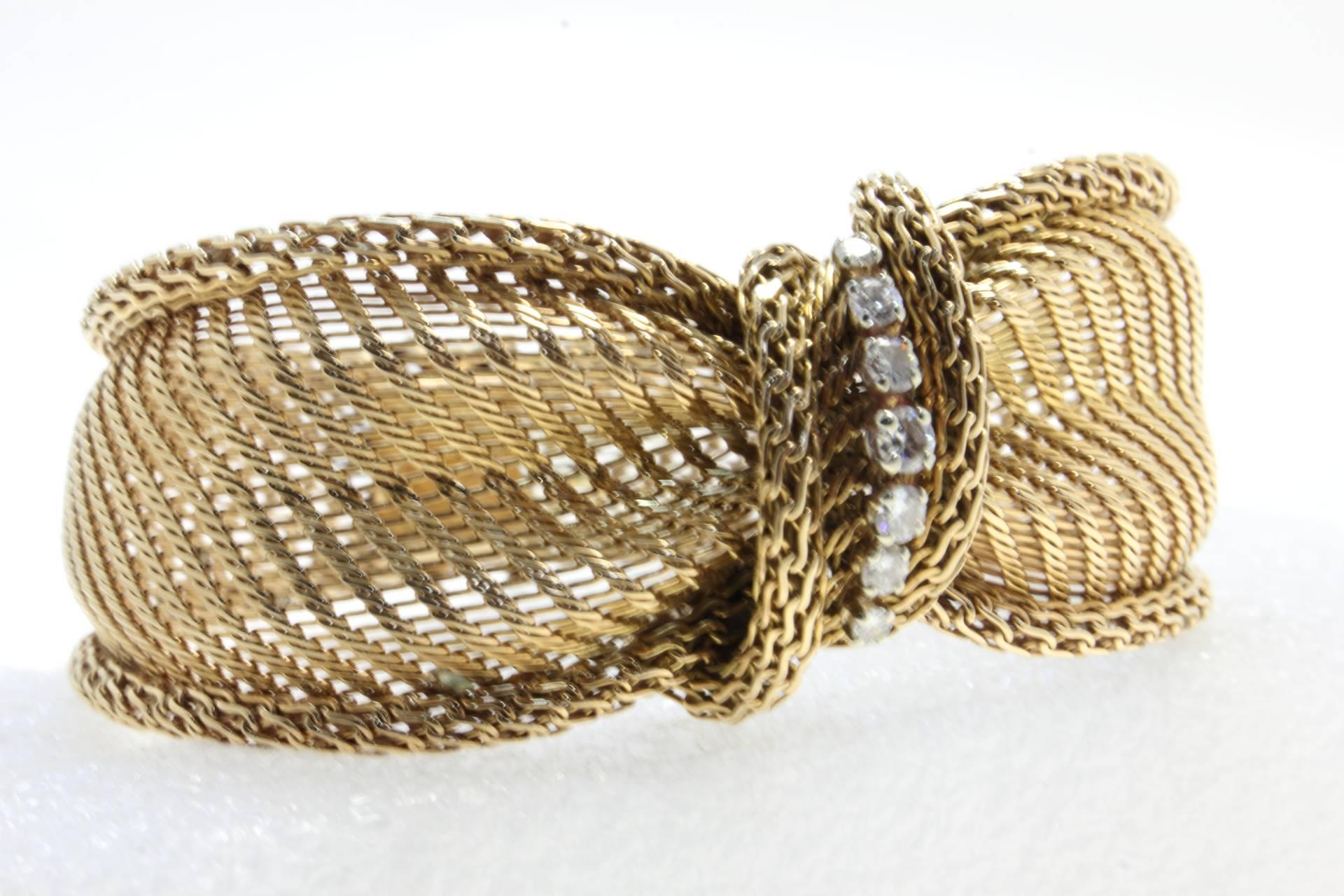 Retro Rose Gold and Diamonds Ribbon Shape Bracelet