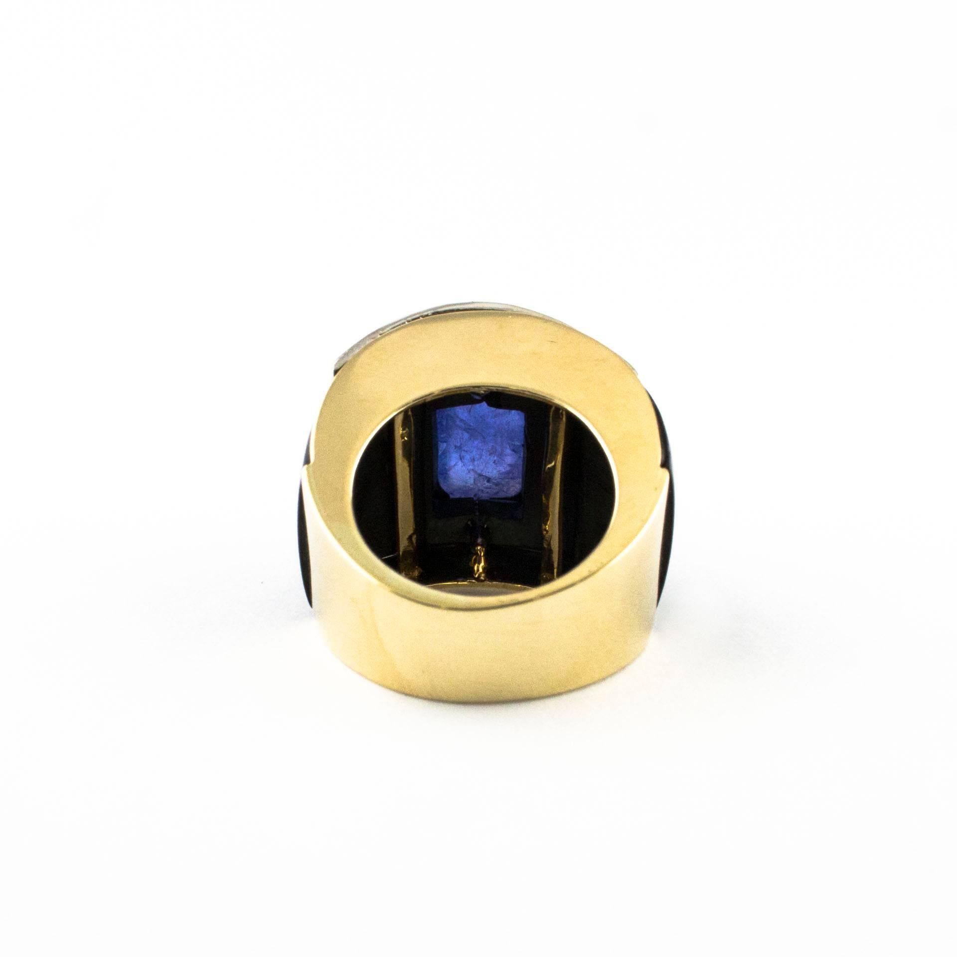 Retro Onyx Diamonds Tanzanite Rose Gold Band Ring For Sale