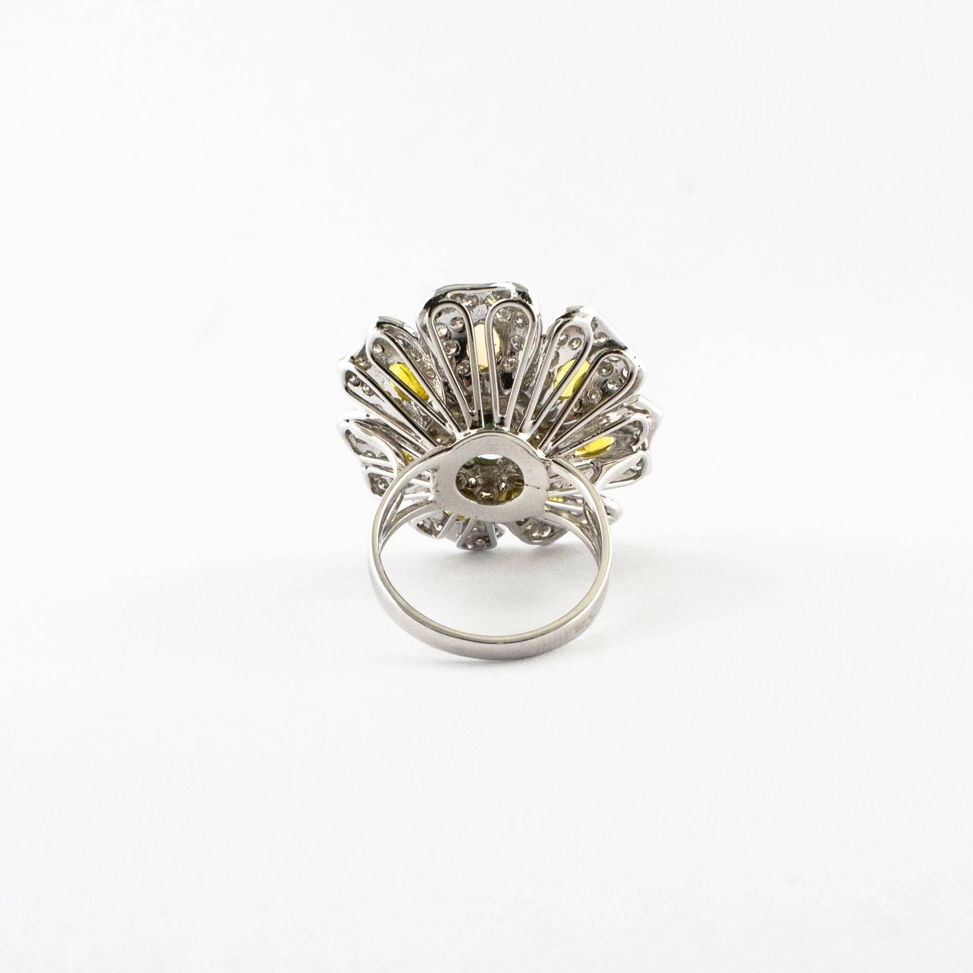Mixed Cut White Gold Diamonds Sapphires Fantastic Flower Ring For Sale