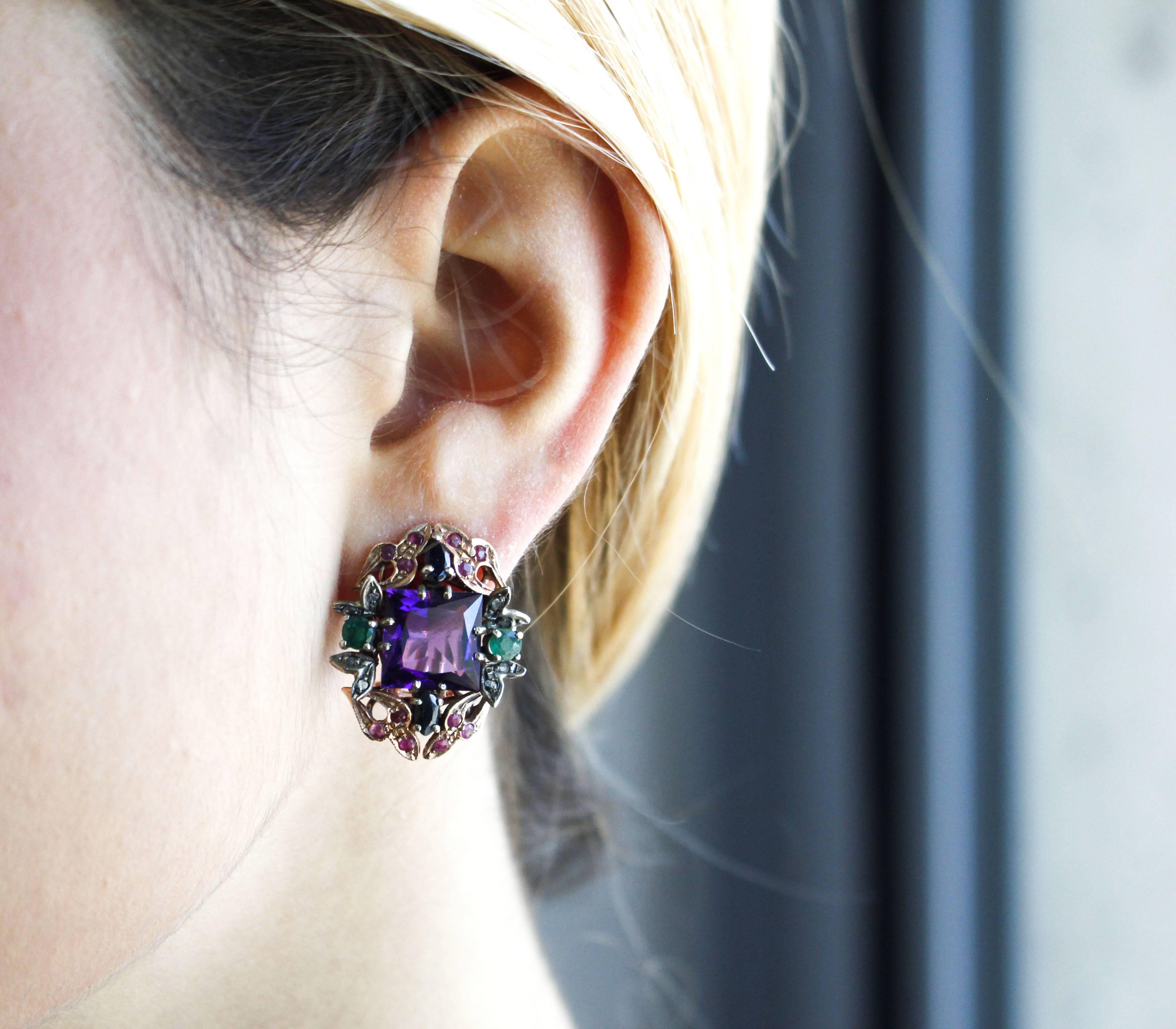  Amethyst Sapphires Ruby Emeralds Diamonds  Rose Gold and silver Earring 3