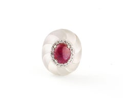 Gelbgold mit Bergkristall-Rubinen und Diamanten  Ohrringe