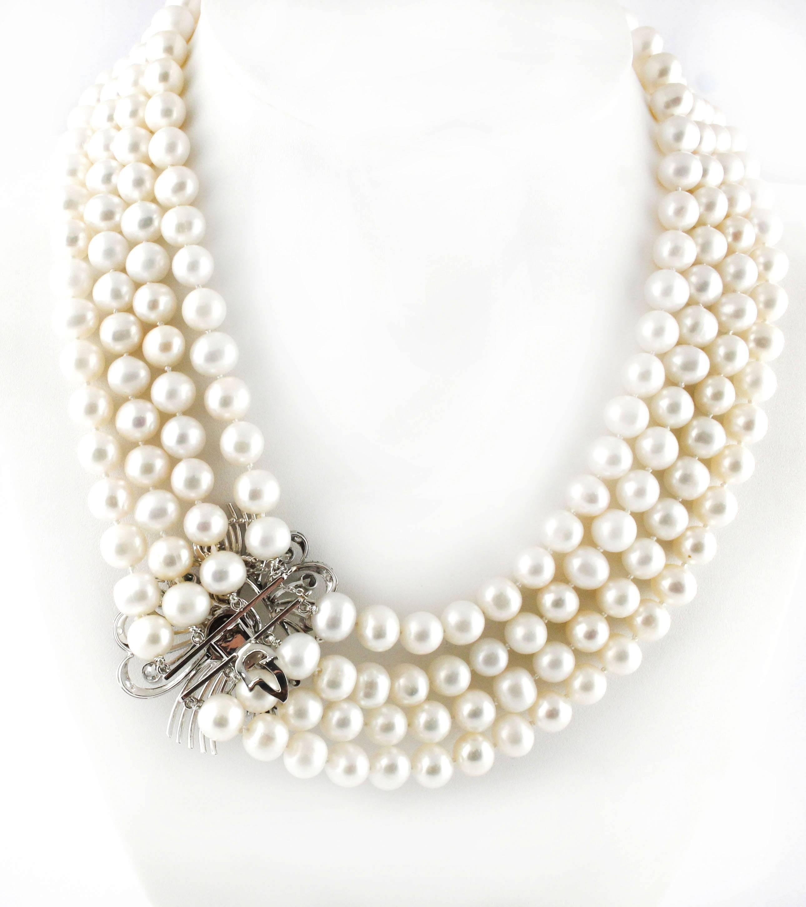 Pendant Gold Diamonds Multi-Strand Pearls Necklace 1