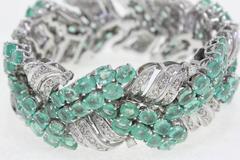 Pulsera Retrò Oro Blanco 44,57 ct Esmeraldas Colombianas, 4,26 ct Diamantes