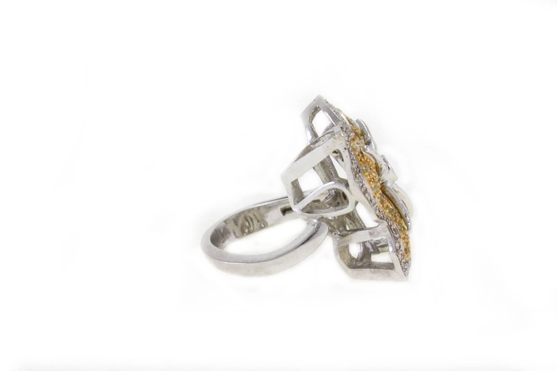 Retro  Topaz Diamond Gold Leaf Ring