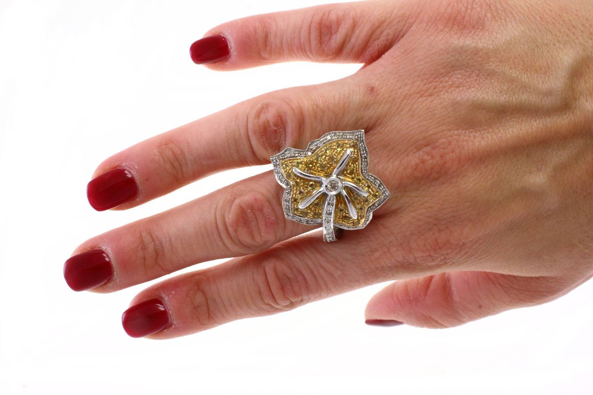 Women's  Topaz Diamond Gold Leaf Ring