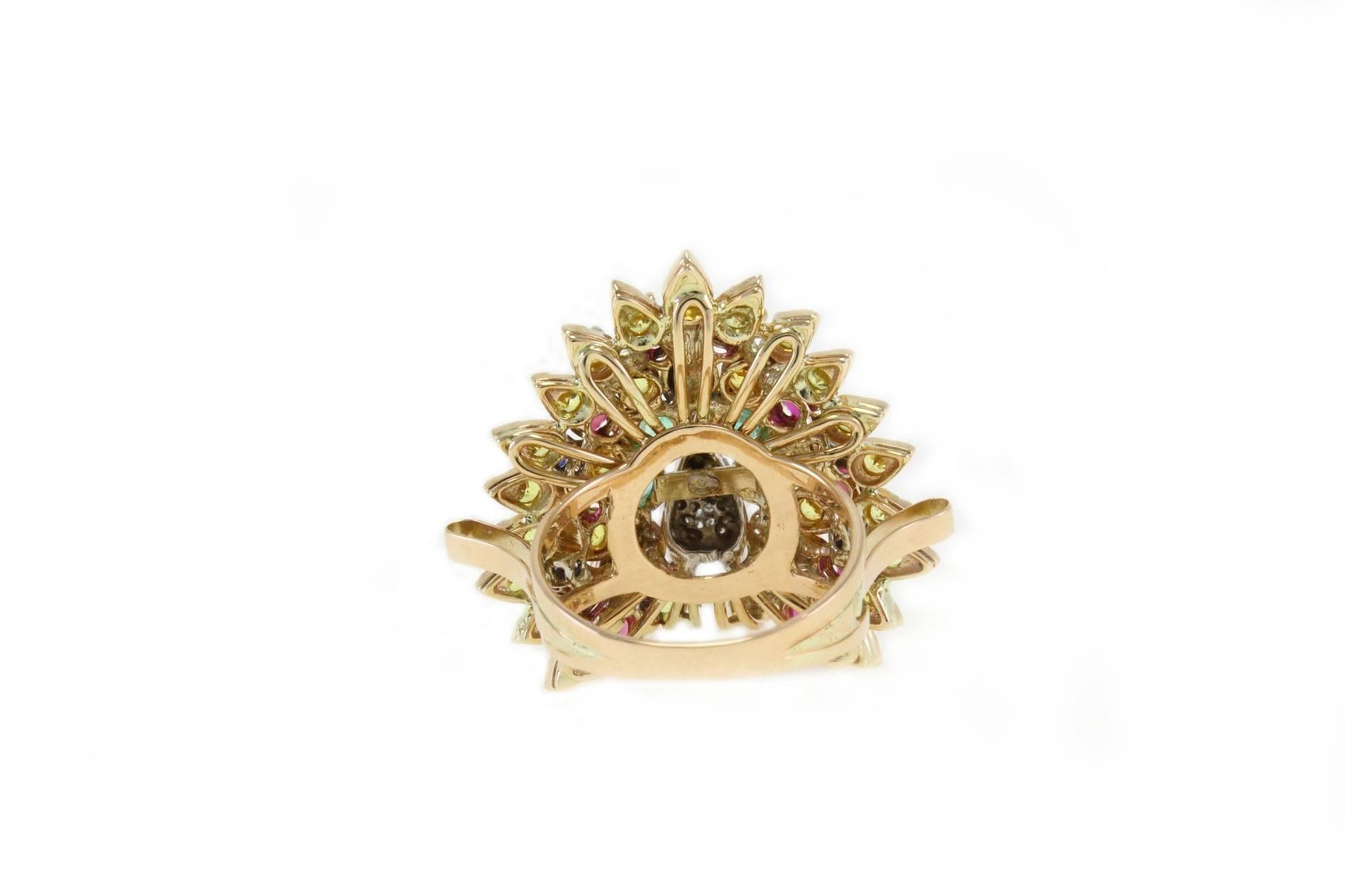 Mixed Cut Gemstone Gold Peacock Ring