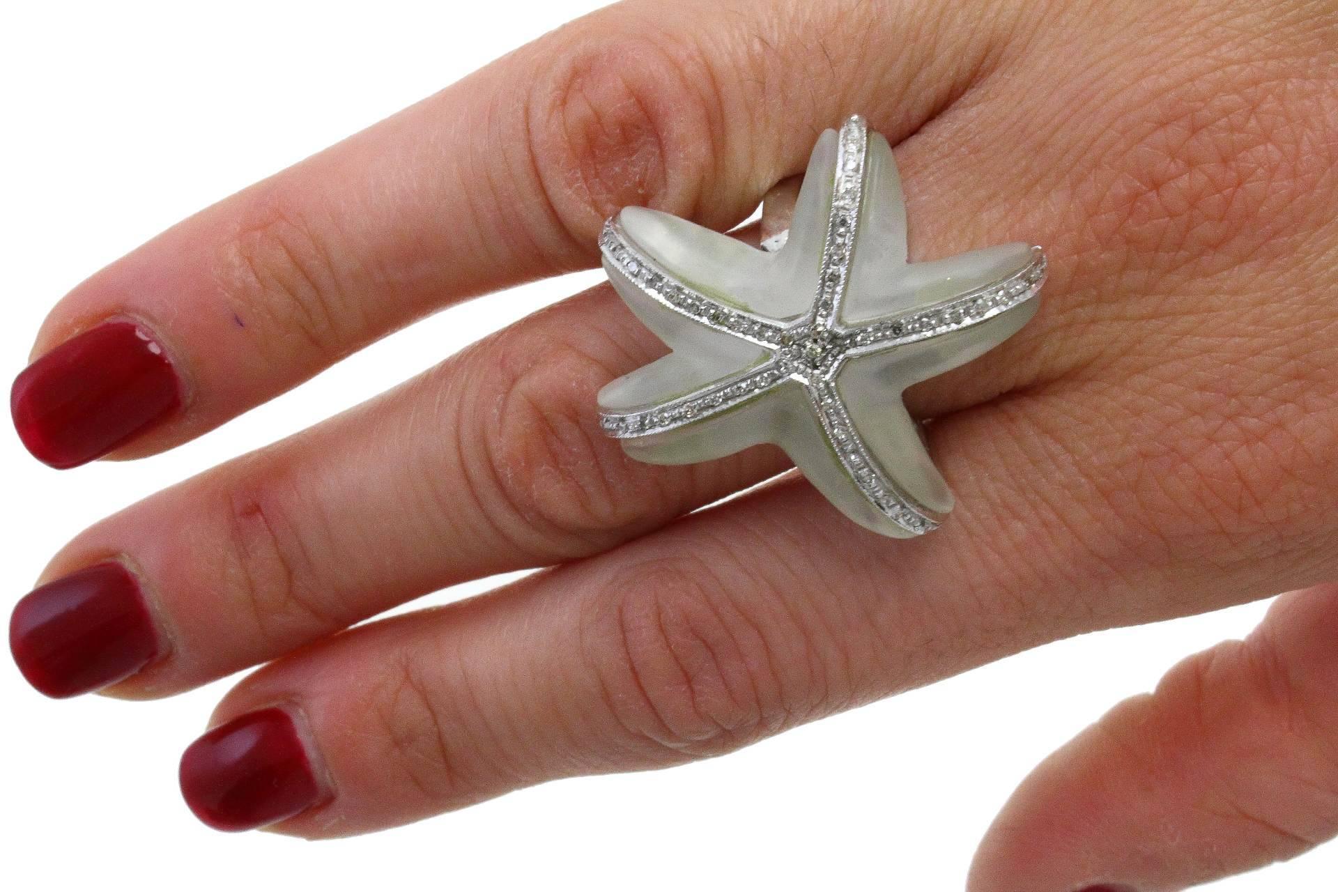 Women's Luise Rock Crystal Diamond Gold Starfish Ring