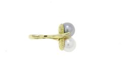 White and Gray Australian Pearl Diamond Gold Ring